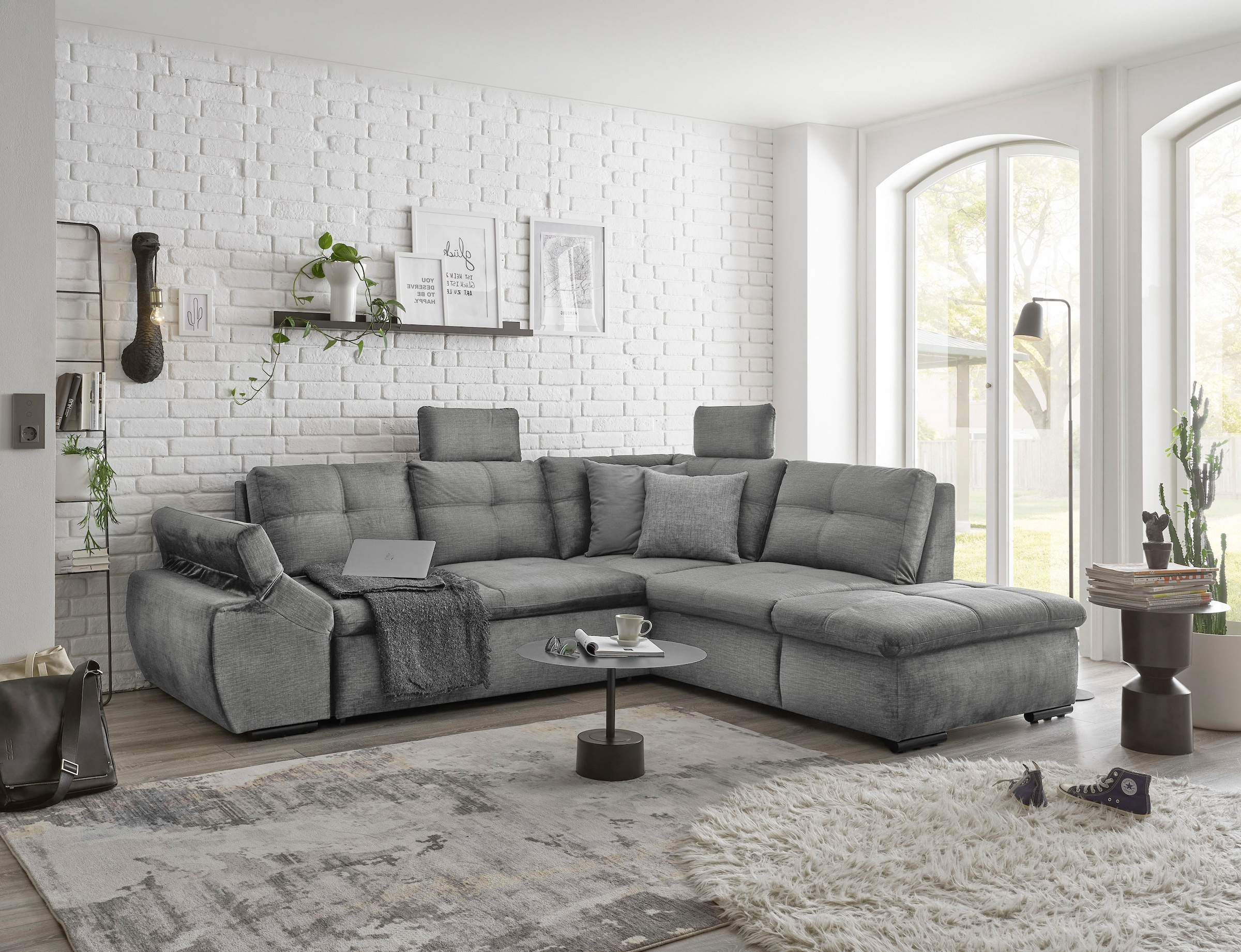 ED EXCITING DESIGN Ecksofa »Alija L-Form«, mit Bettfunktion, Bettkasten, Armteilverstellung & Kopfstützen