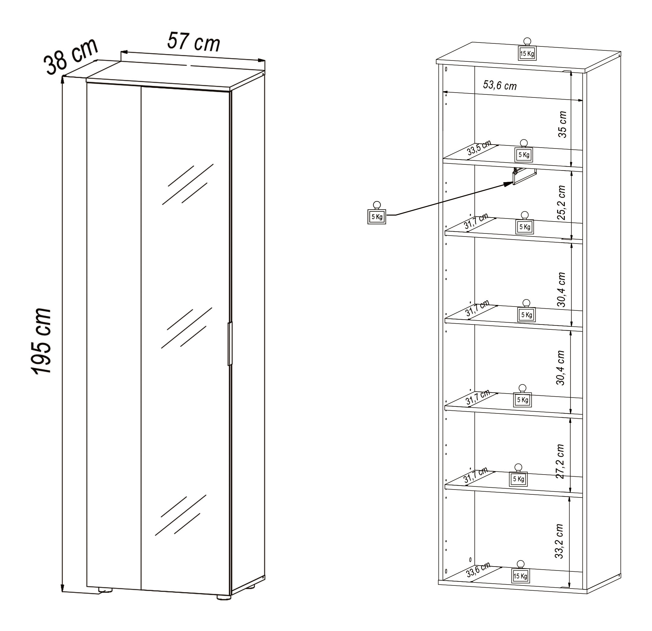 HBZ Stauraumschrank »Volano in Eiche Artisan Dekor, BxHxT 57x195x38cm«, (1 St.), Mit 1 Kleiderstange ausziehbar, 4 Einlegeböden