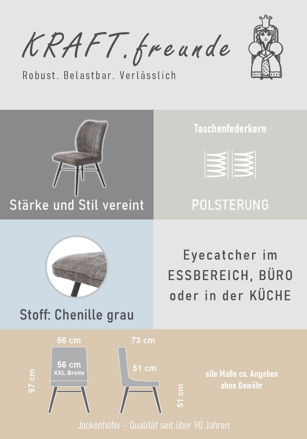 Jockenhöfer Gruppe 4-Fussstuhl »Bennett« (Set) 2 Stk.4-Fuss Stuhl, bis zu 200 kg belastbar, Taschenfederkern
