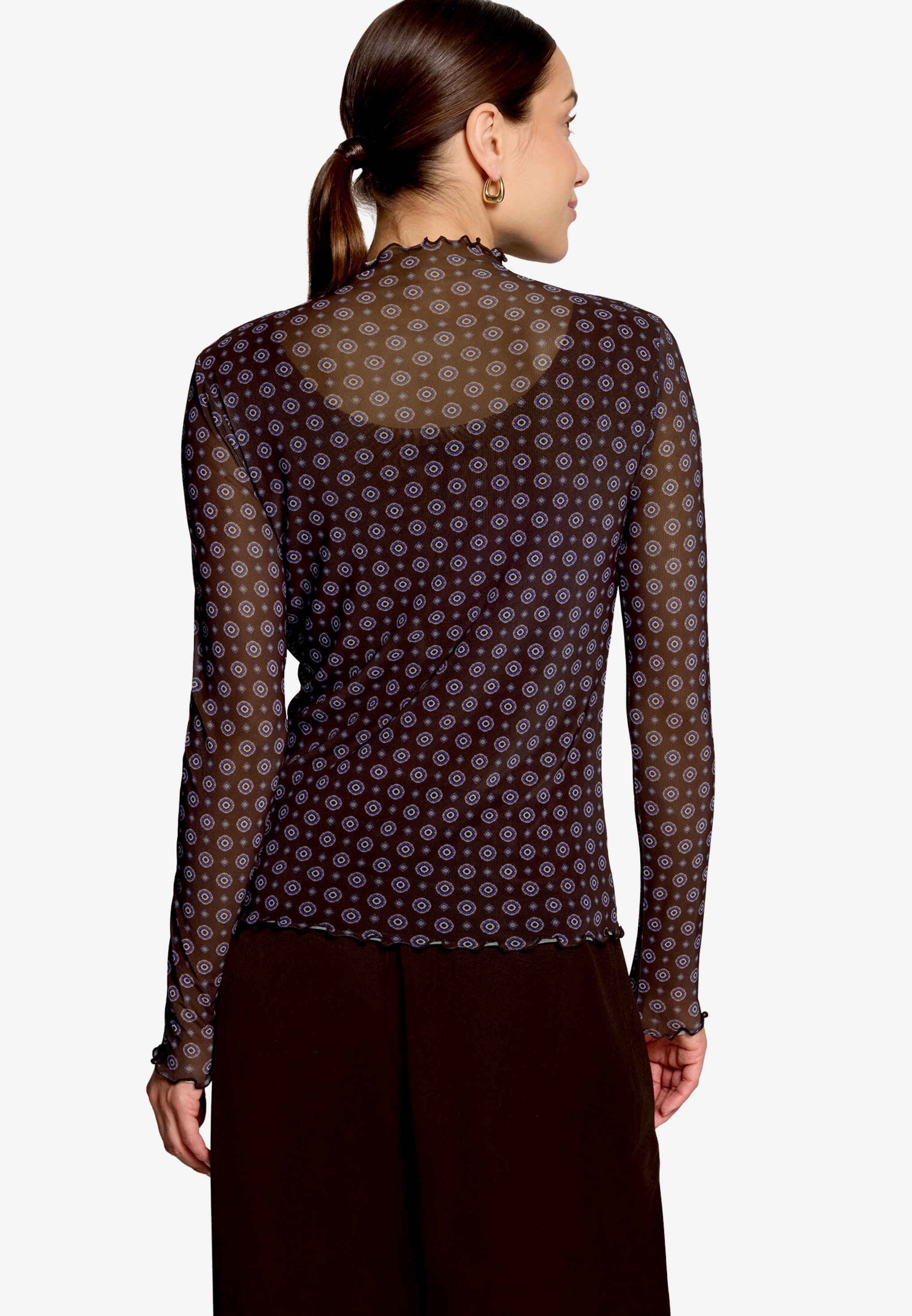 Zero Langarmshirt mit Muster und gekräuselten Abschlüssen / transparent