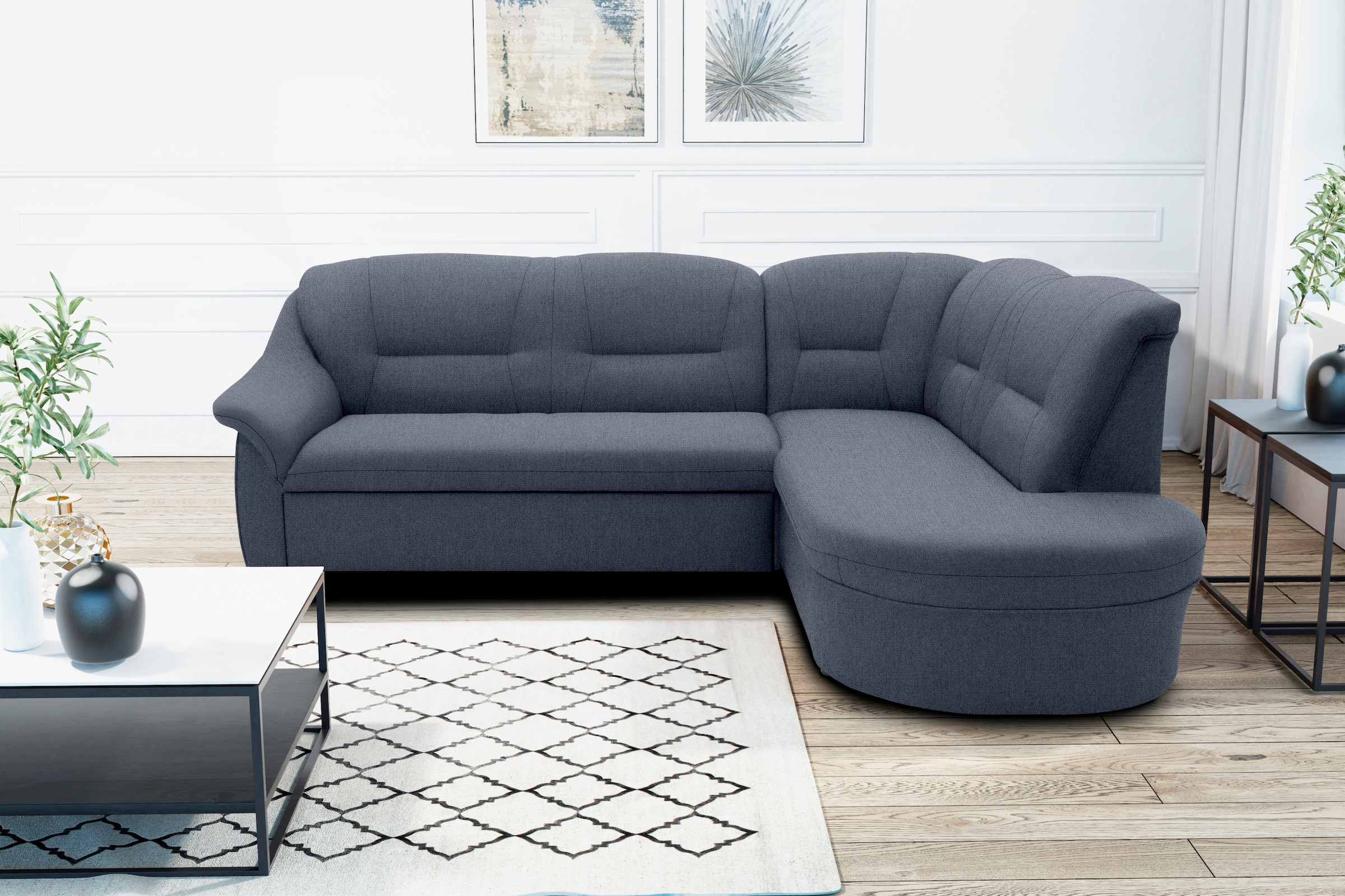 Image of DOMO collection Ecksofa "Faenza für kleine Räume, Stellmasse 232x176cm, komfortabel, L-Form" mit Ottomane, zeitlos, elegante Armlehnen, wahlweise mit Bettfunktion