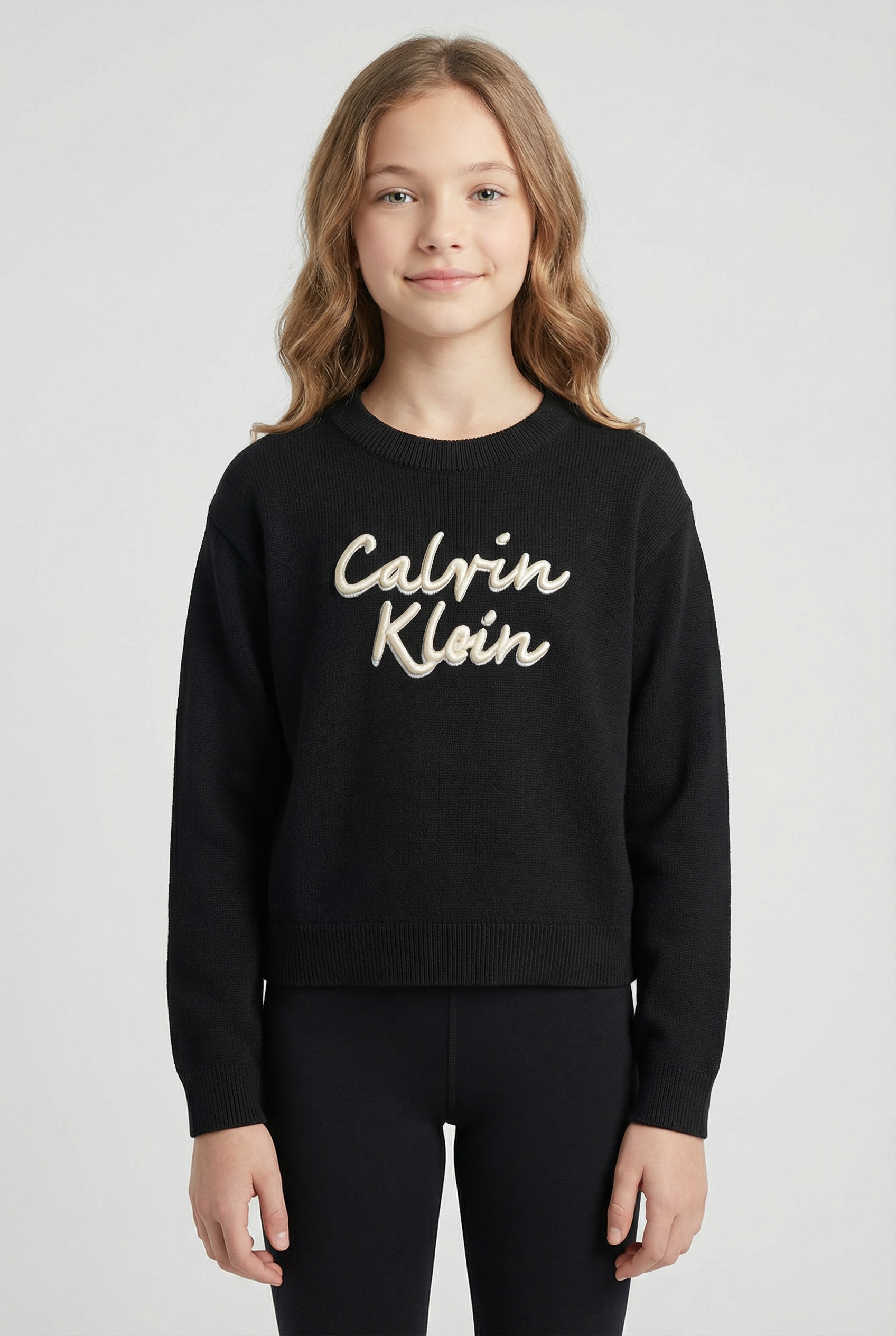 Image of Calvin Klein Jeans Rundhalspullover "LOGO METALLIC INTERSIA" für Kinder bis 16 Jahre, grosse Stickerei