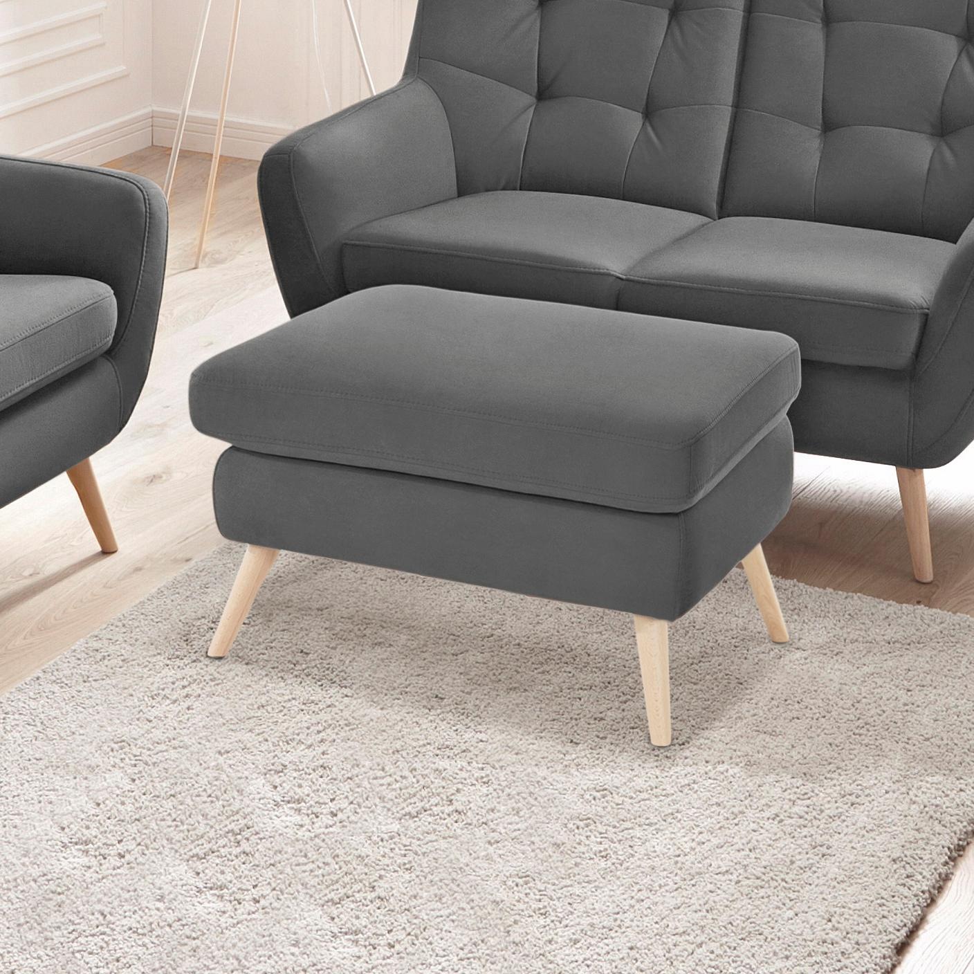 Image of exxpo - sofa fashion Hocker "Scandi bequem und elegant mit hohem Holzfuss" bequem und elegant mit hohem Holzfuss