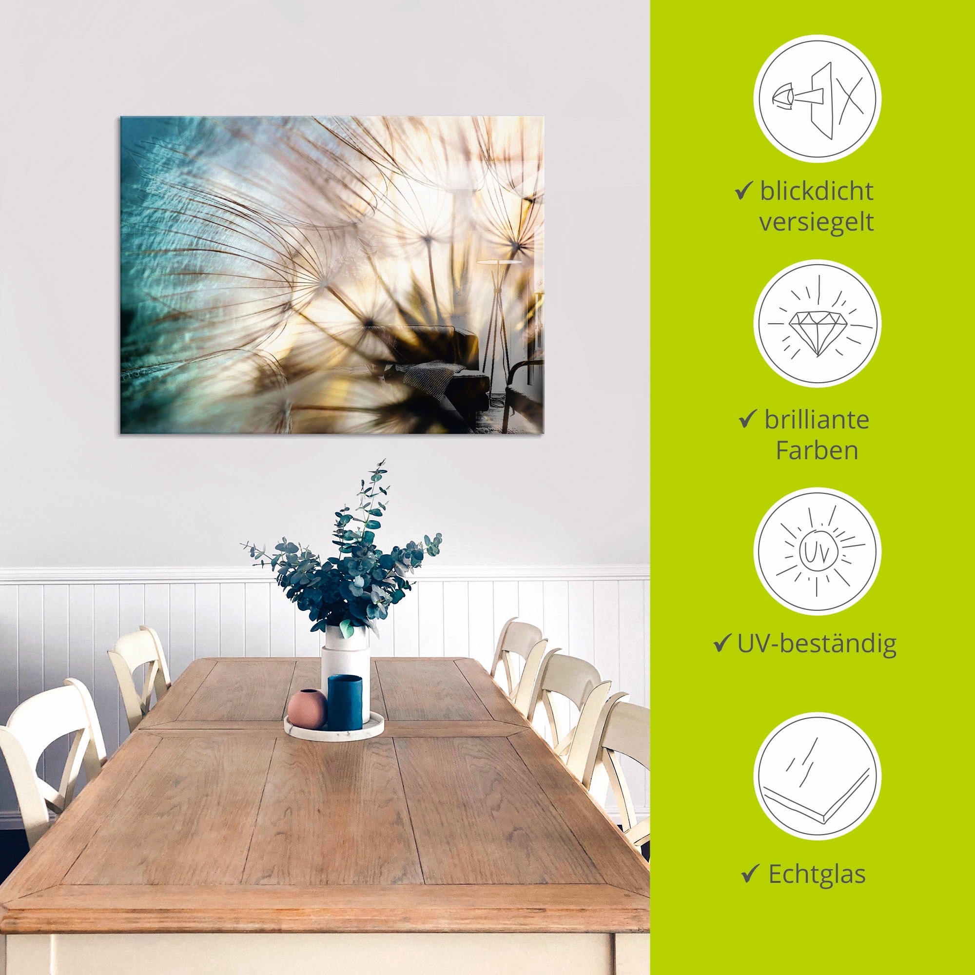 Artland Glasbild »Pusteblume Makro abstrakt«, Blumen, (1 St.), in verschiedenen Grössen