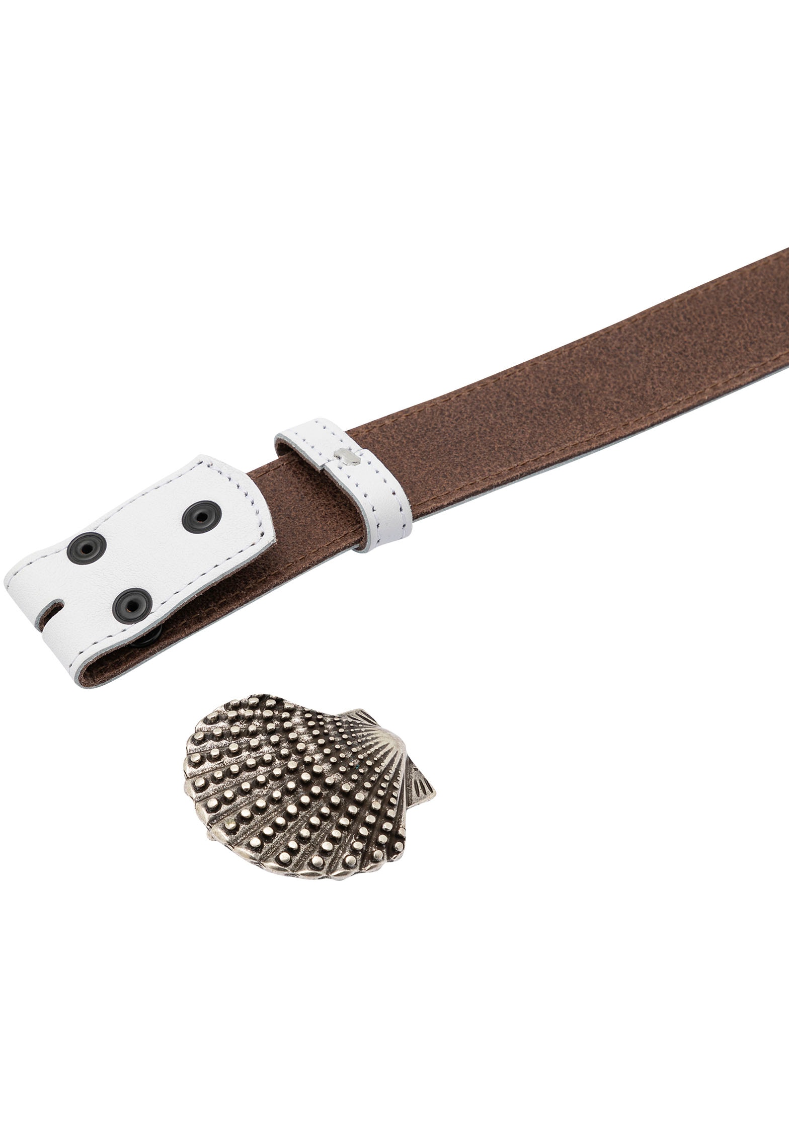 Rettungsring Gürtel Ledergürtel mit austauschbarer Schliesse »Muschel Nieten Silber«