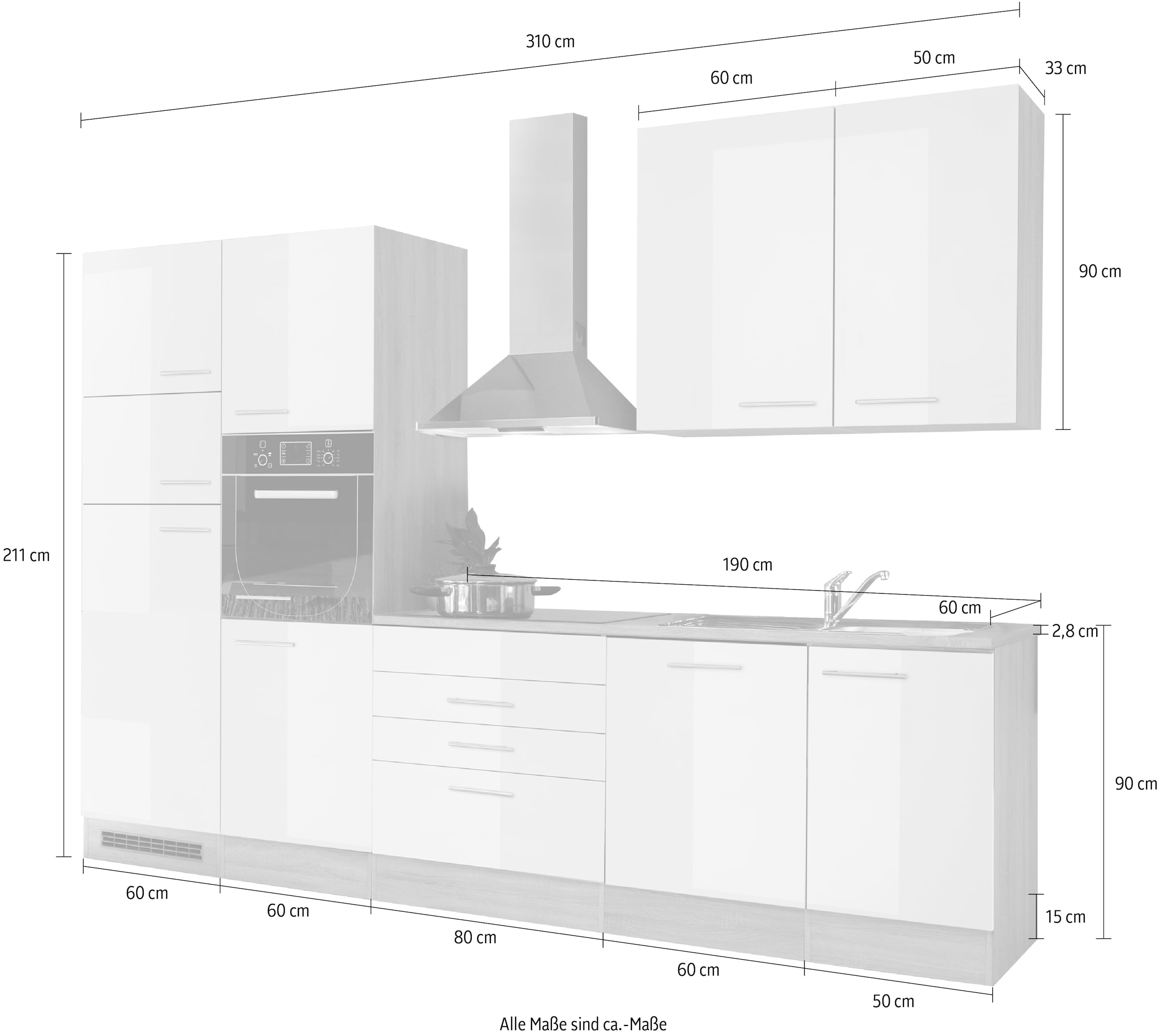 BASIC by Balculina Küchenzeile »Laurel« Set,  ohne E-Geräte, Breite 310 cm