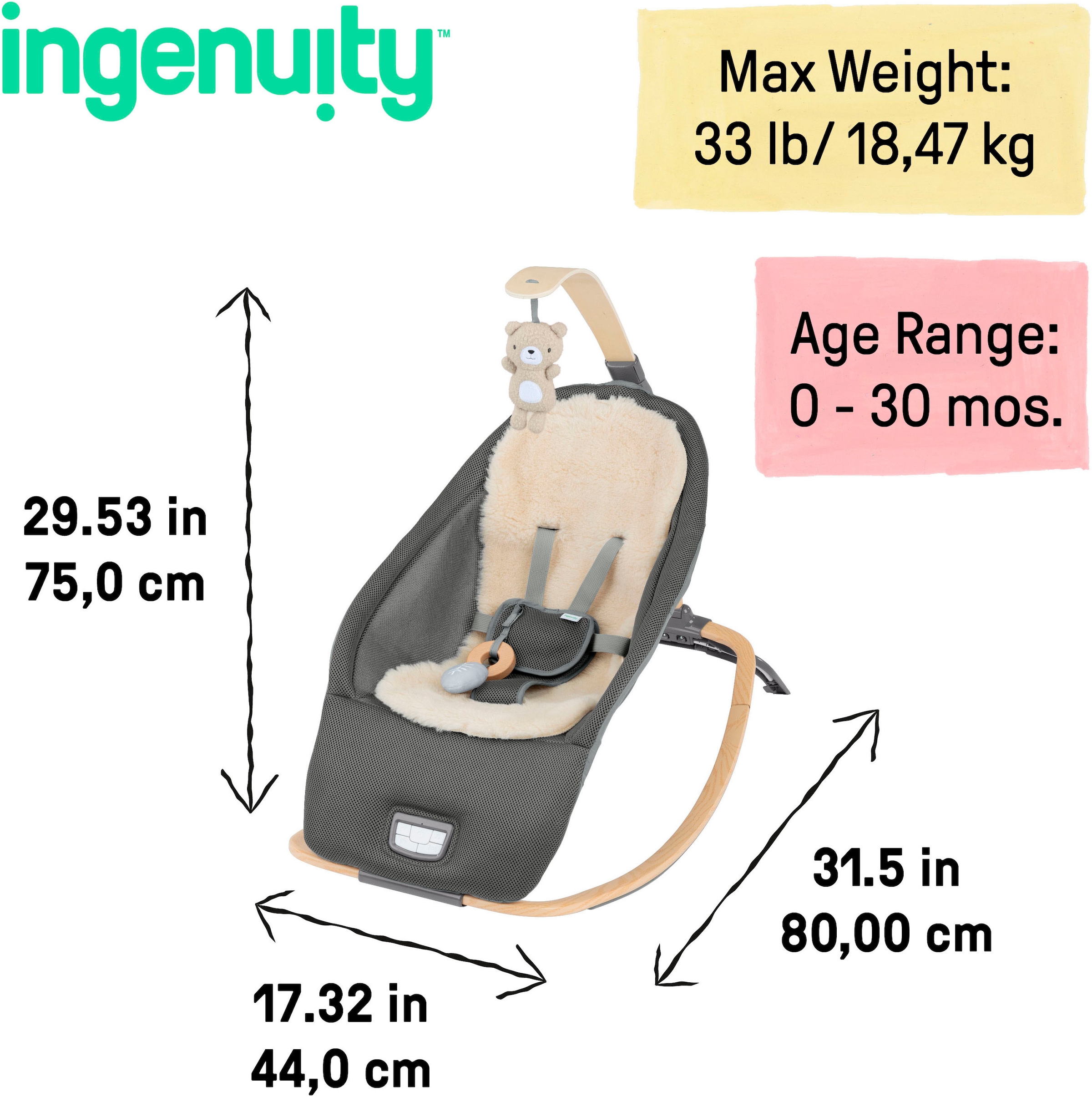 ingenuity Babywippe »Every Season™ Rocking Seat - Wesley™« bis 18,14 kg mit Melodien und Geräuschen
