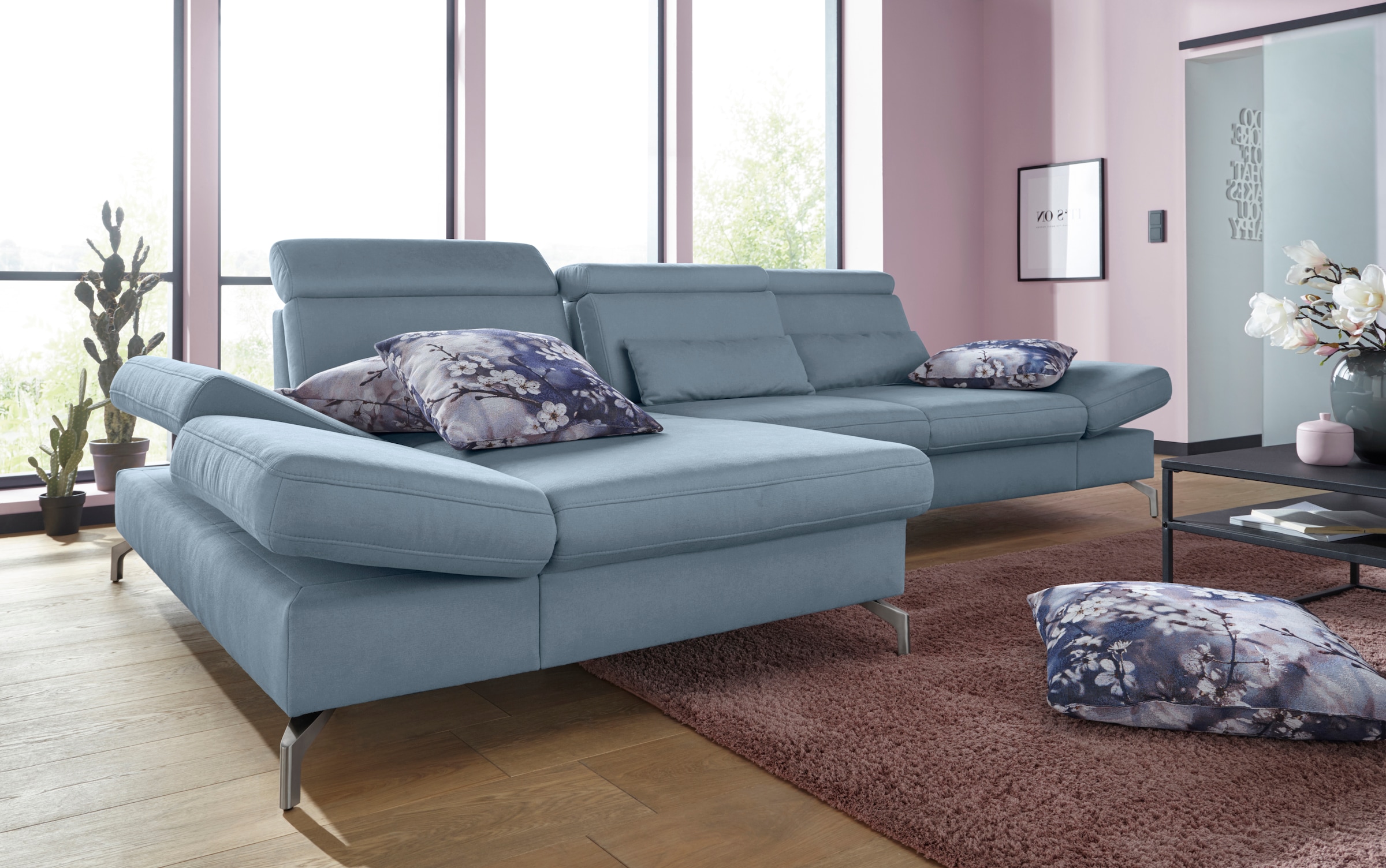 sit&more Ecksofa »Brisbane L-Form« Fusshöhe 12 cm, inklusive Sitztiefen-, Armteil- und Kopfteilverstellung