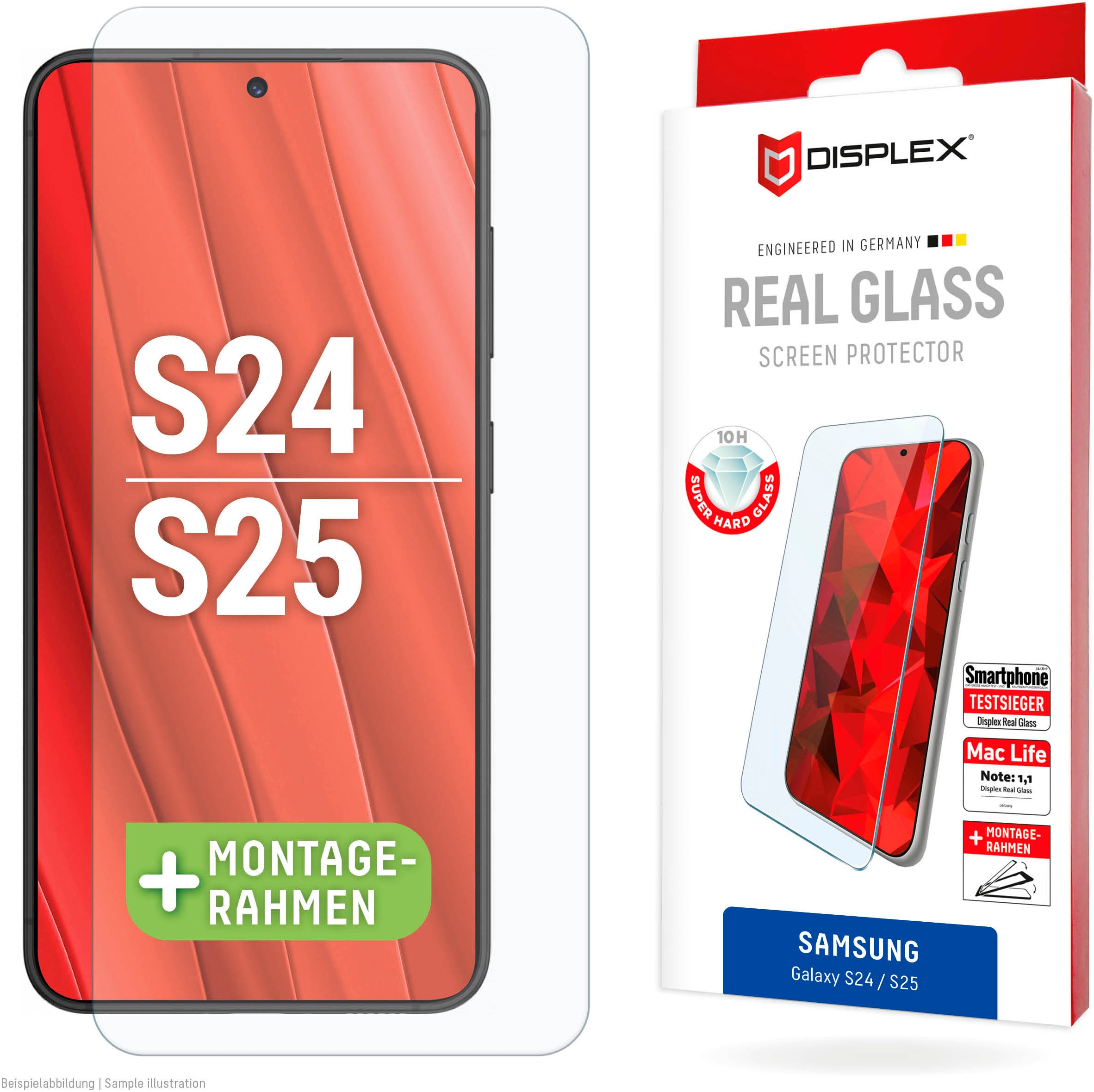 Displex Displayschutzglas "Real Glass" für Samsung Galaxy S24;Samsung Galaxy S25 Displayschutzfolie Displayschutz kratzer-resistent 10H splitterfest