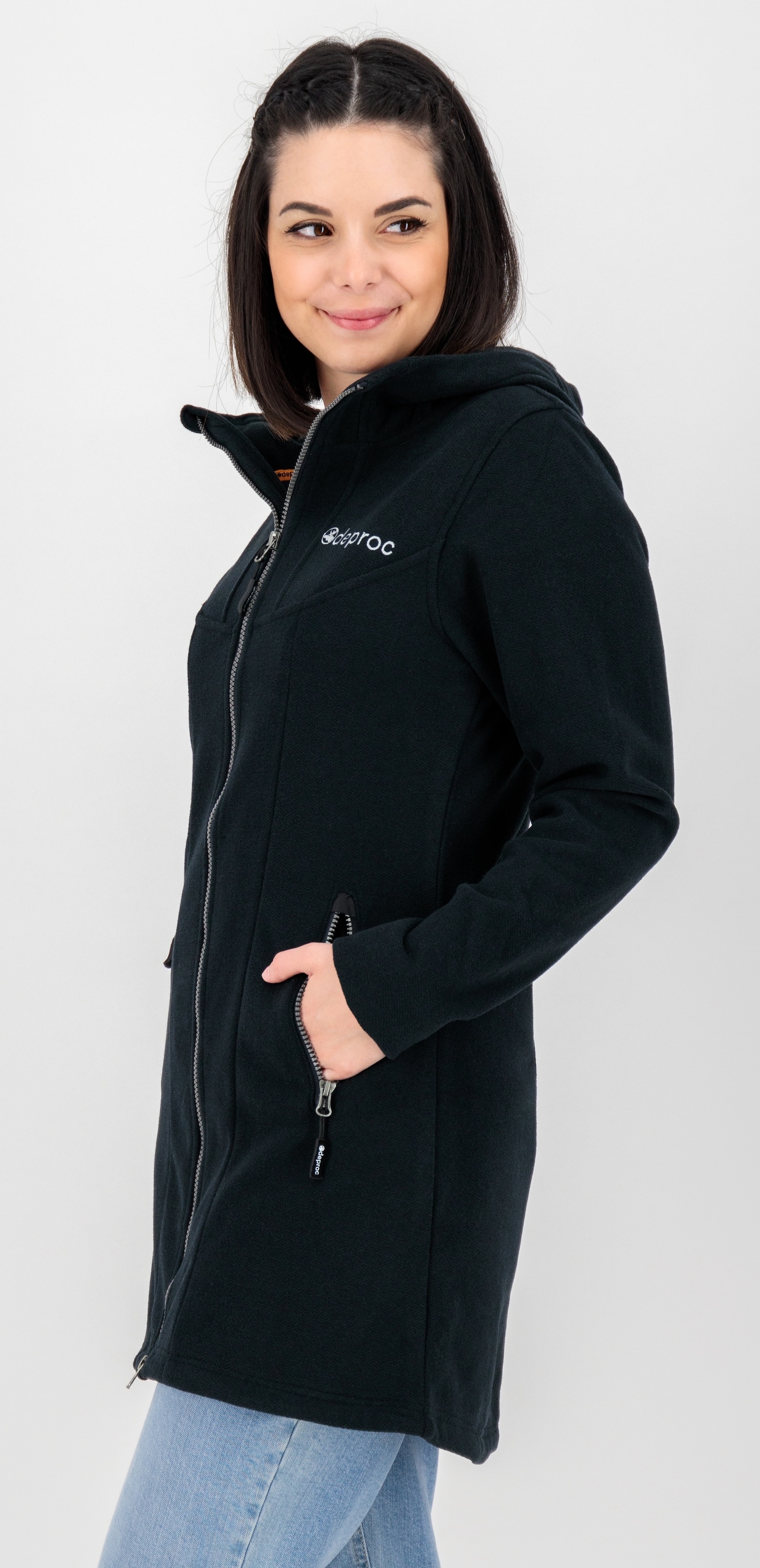 DEPROC Active Fleecejacke »GLORY APRIL« mit Kapuze mit 2-Wege-Reissverschluss