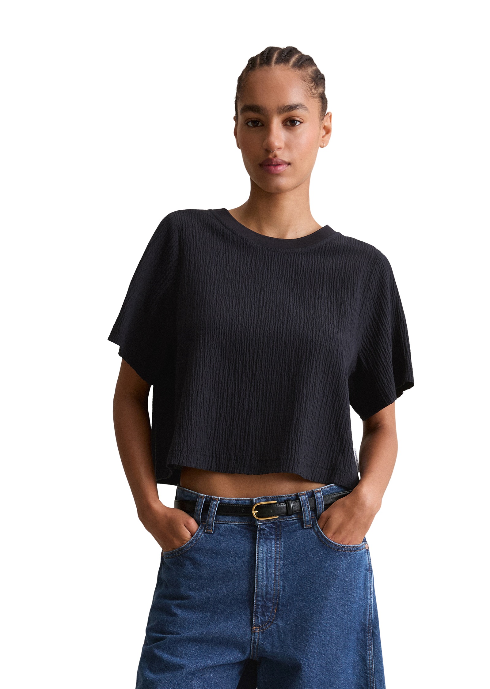 Image of Marc OPolo DENIM Blusenshirt relaxed fit, mit markanter Struktur, cropped