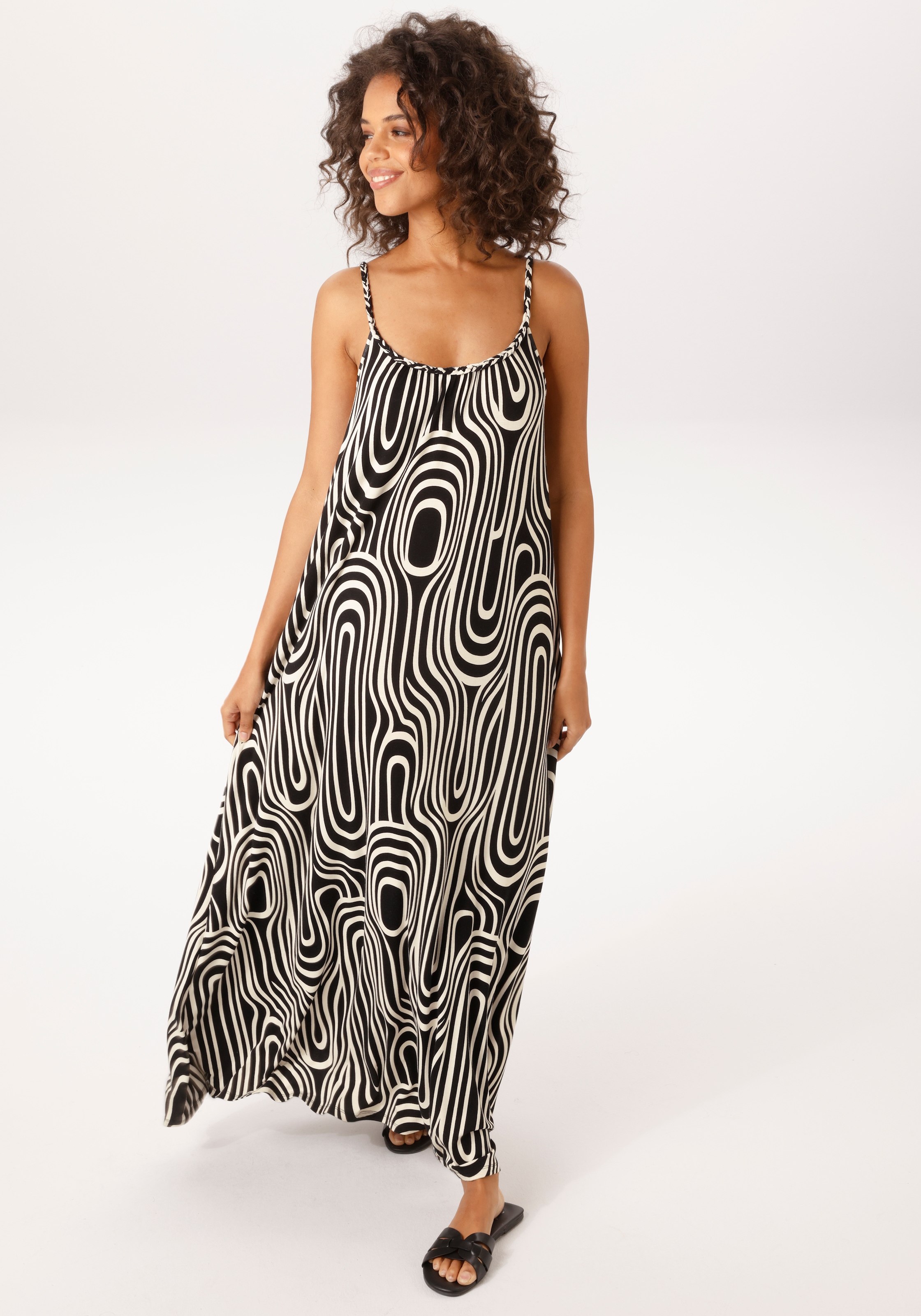 Image of Aniston CASUAL Sommerkleid Eingrifftaschen mit geflochtenen Spagetti-Trägern