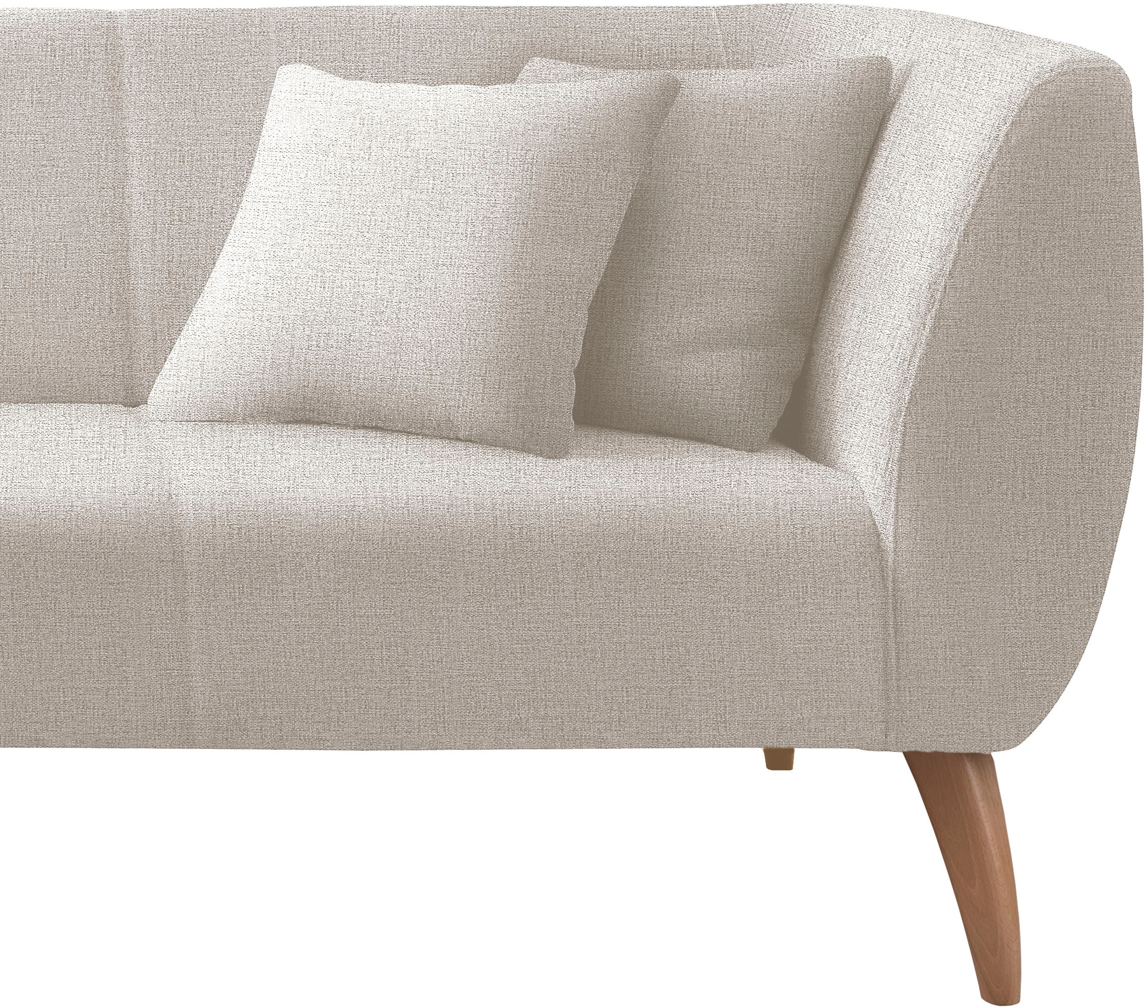 INOSIGN Ecksofa »Colori Polstermöbel mit zeitlos eleganter Rückenführung. L-Form«, Holzfussfarbe wählbar, inkl. 4x Zierkissen