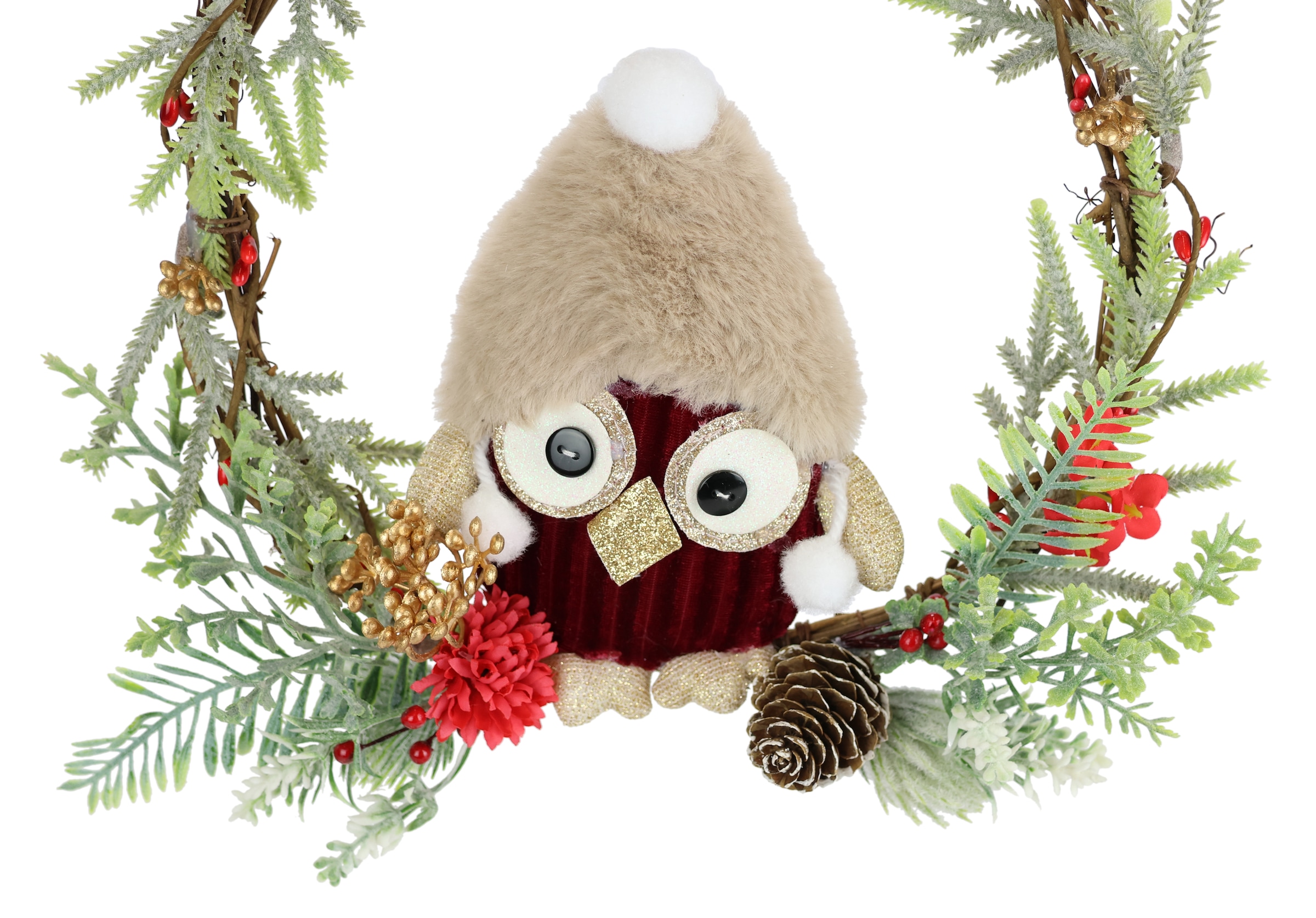 I.GE.A. Kunstkranz »Tannen-Kranz Eule/Beeren/Tanne« Dekorierter Weihnachtskranz Deko Weihnachtsdeko Türkranz Adventskranz