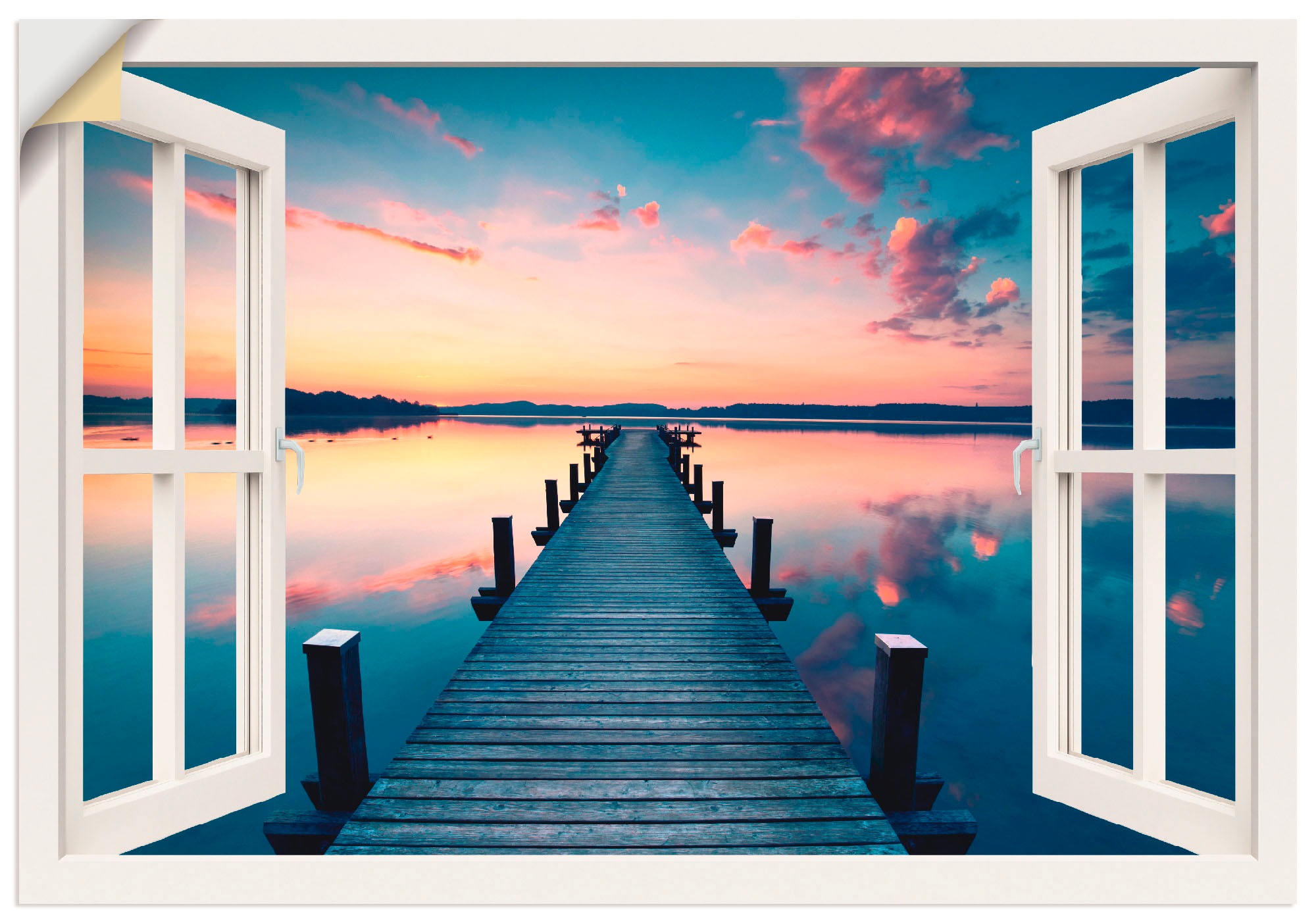 Image of Artland Wandbild »Pier im Sonnenaufgang«, Fensterblick, (1 St.), in vielen Grössen & Produktarten -Leinwandbild, Poster, Wandaufkleber / Wandtattoo auch für Badezimmer geeignet bei Ackermann Versand Schweiz