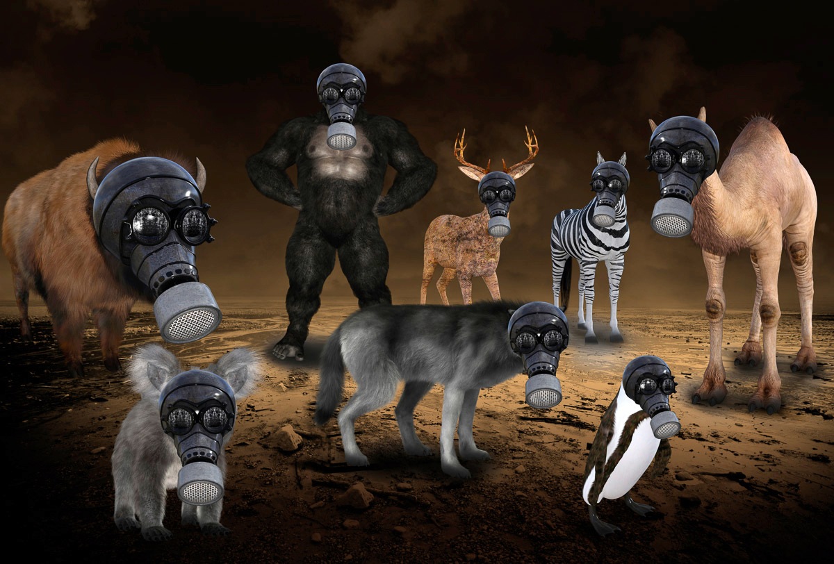 Image of Papermoon Fototapete »Gasmasken Tiere«, Vliestapete, hochwertiger Digitaldruck, inklusive Kleister bei Ackermann Versand Schweiz