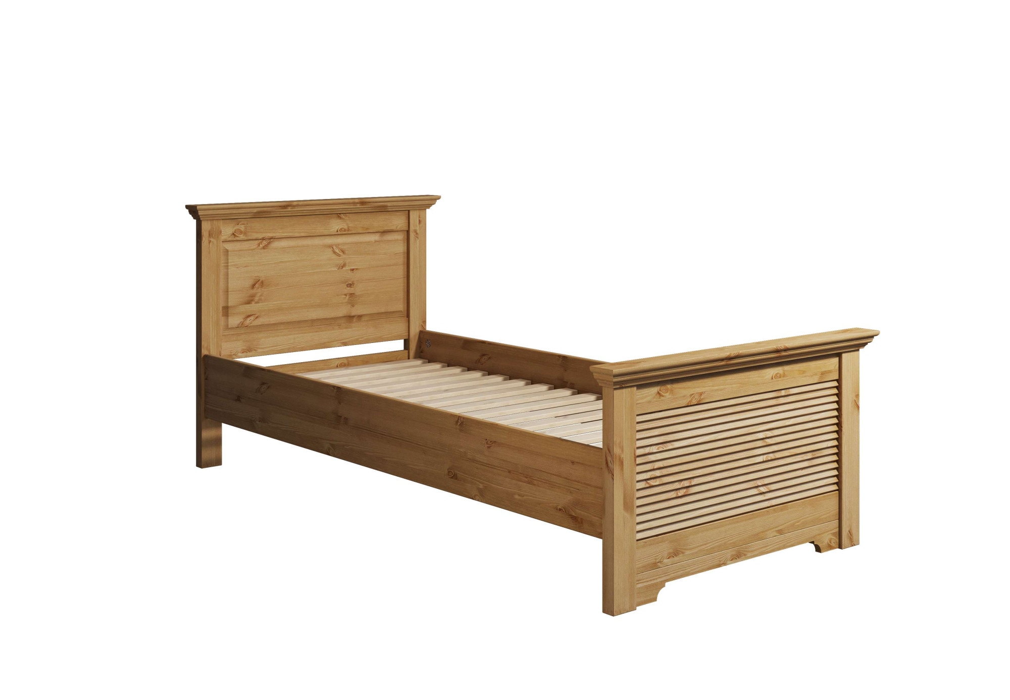 Home affaire Bett »Rauna, Landhausstil, edles Design mit Lamellen und Kassetten, 2 Farben«, (Breite/Belastbarkeit 180cm=220 KG, 90cm=120KG), FSC® zertifiziertes Kieferholz, massive Qualität mit Lattenrost