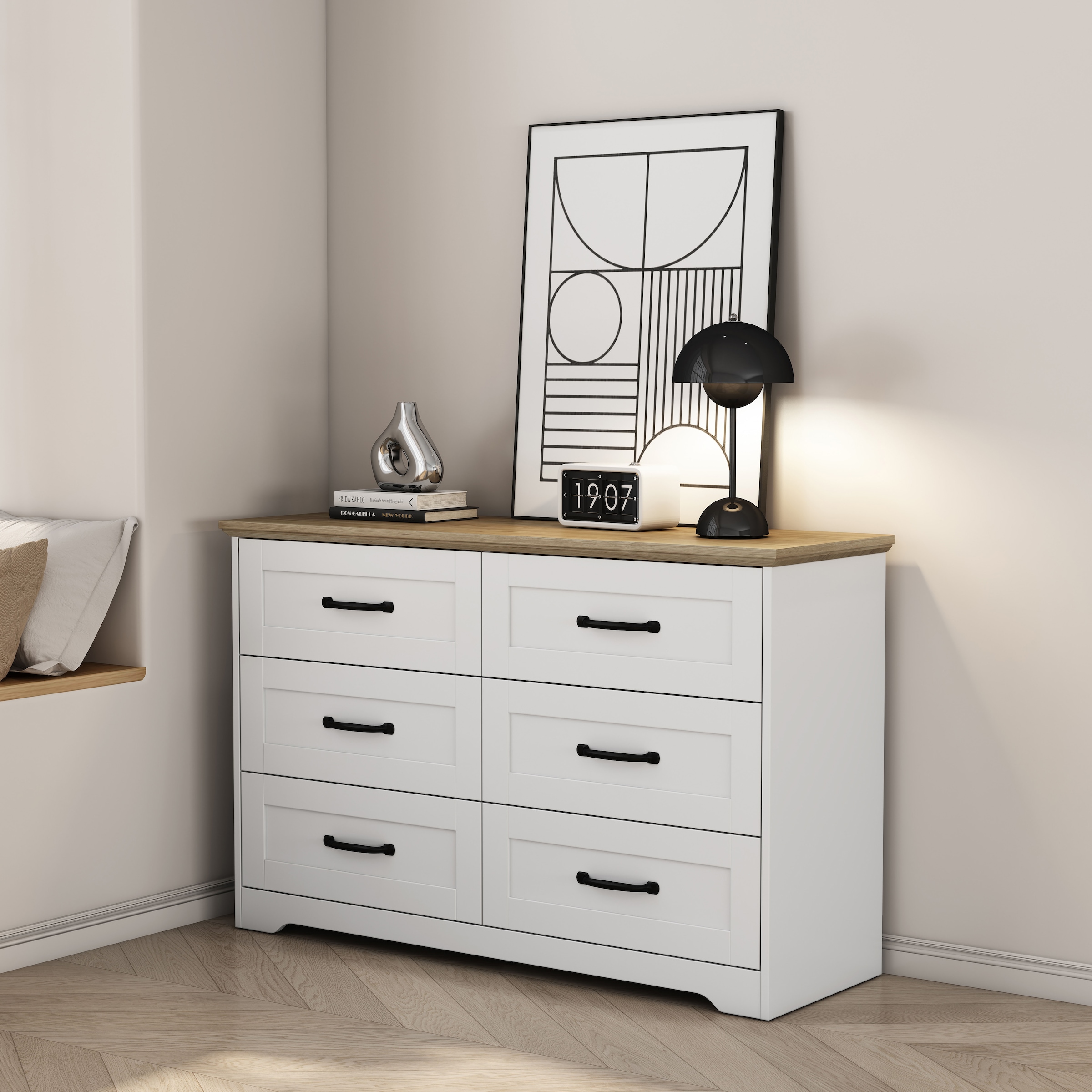 GOODproduct Schubkastenkommode »Emmilia Sideboard Schubladenschrank Wäscheschrank im Landhaus Design« Scandi Design mit 6 Schubladen für viel Stauraum im Schlafzimmer,  Schrankkommode in hochwertiger Qualität