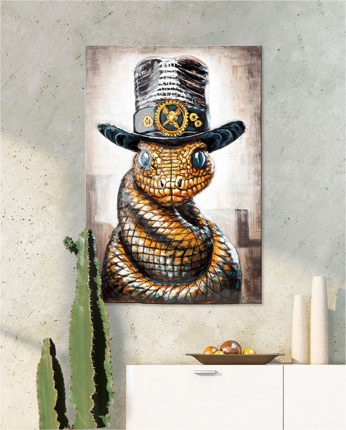 GILDE Metallbild »Bild rechteckig Snake with attitude  braun« Tiere 1 Stk. tlg. Schlangenbild Tiermotiv extravagantes Design Statementpiece Eyecatcher