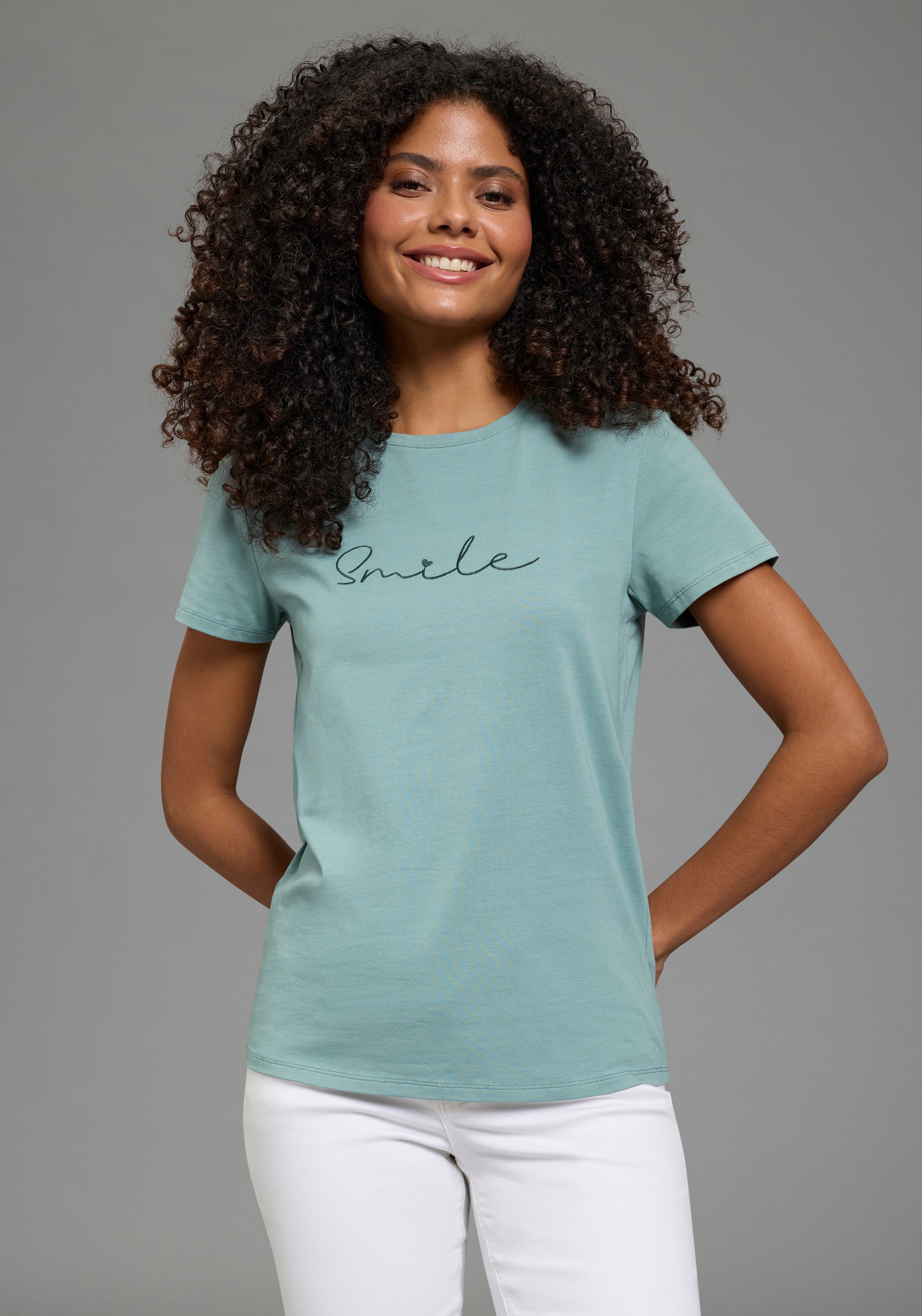 Image of Laura Scott T-Shirt im Basic-Stil, mit Rundhalsausschnitt, aus elastischem Single Jersey