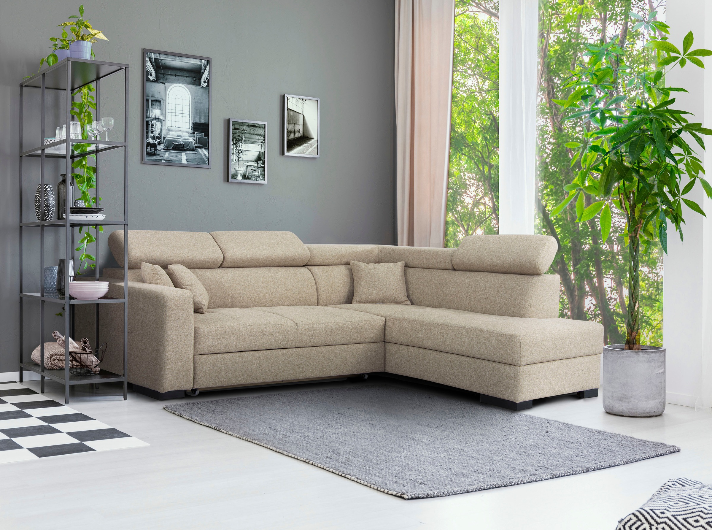 Home affaire Ecksofa »Tulio L-Form«, wahlweise mit Bettfunktion und Bettkasten, incl. 3 Zierkissen