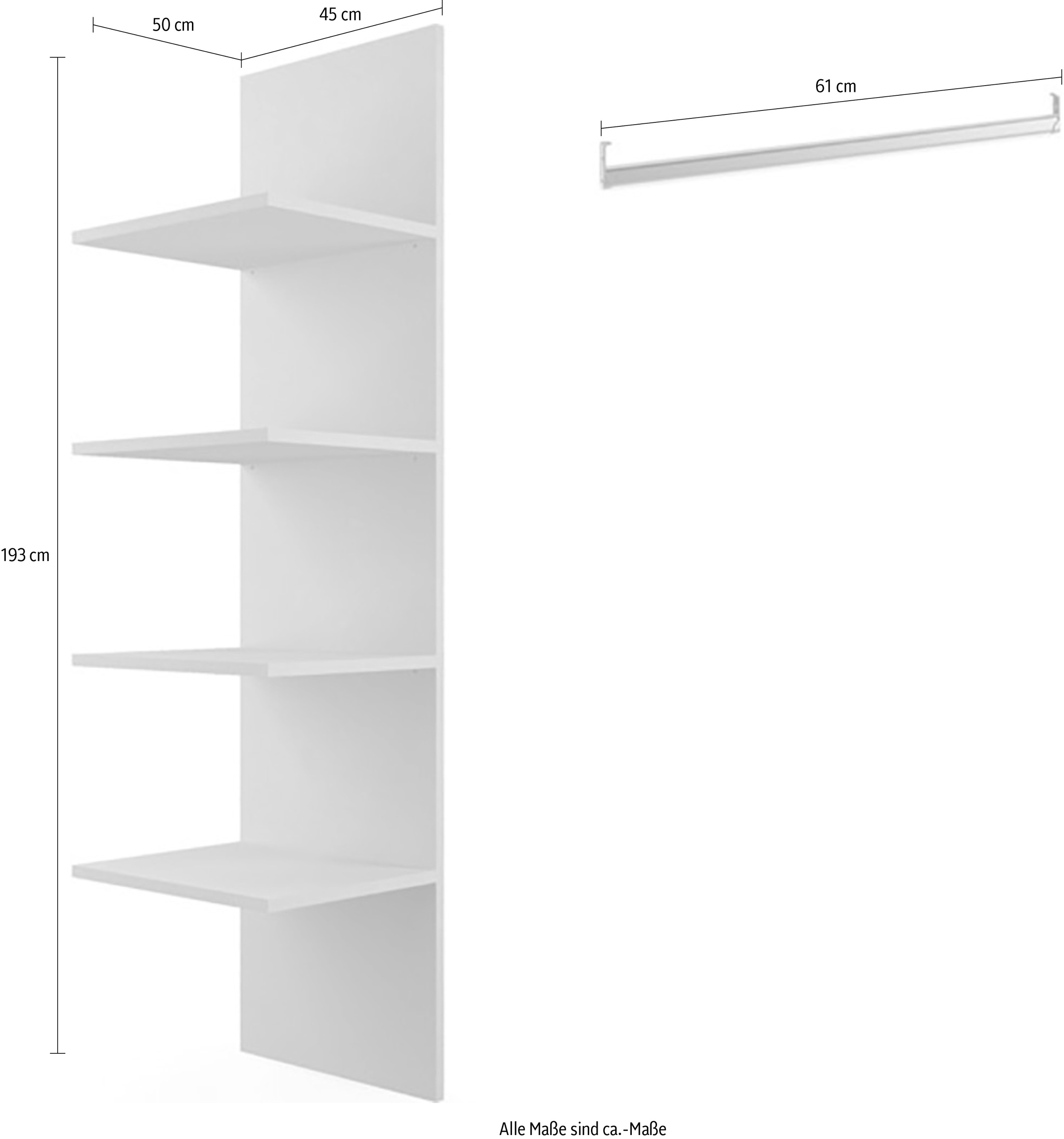 Home affaire Compartimentage intérieur »Jupiter – Steingrau, B135×H193 cm, 4 Böden B43 cm, SK-Einsatz B62 cm« + 1 Kleiderstange, Breite 61 cm, Zubehör für Schweber Jupiter, 275 cm