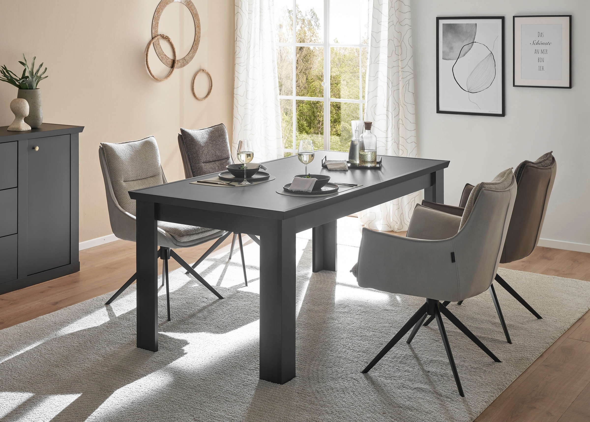 Home affaire Esstisch »Lincoln, Tisch im Landhausstil, schwarzer Esszimmertisch« edles Design, abgeschrägte Tischplatte, 180 cm breit