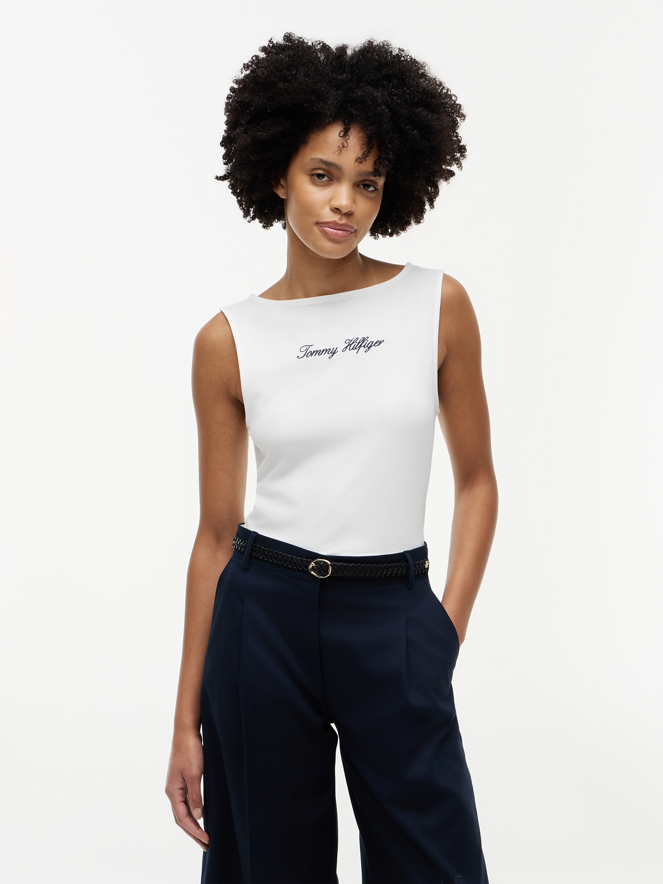 Image of Tommy Hilfiger Tanktop "CLASSIC SCRIPT BOAT-NK TOP" Baumwollmischung, U-Boot Ausschnitt