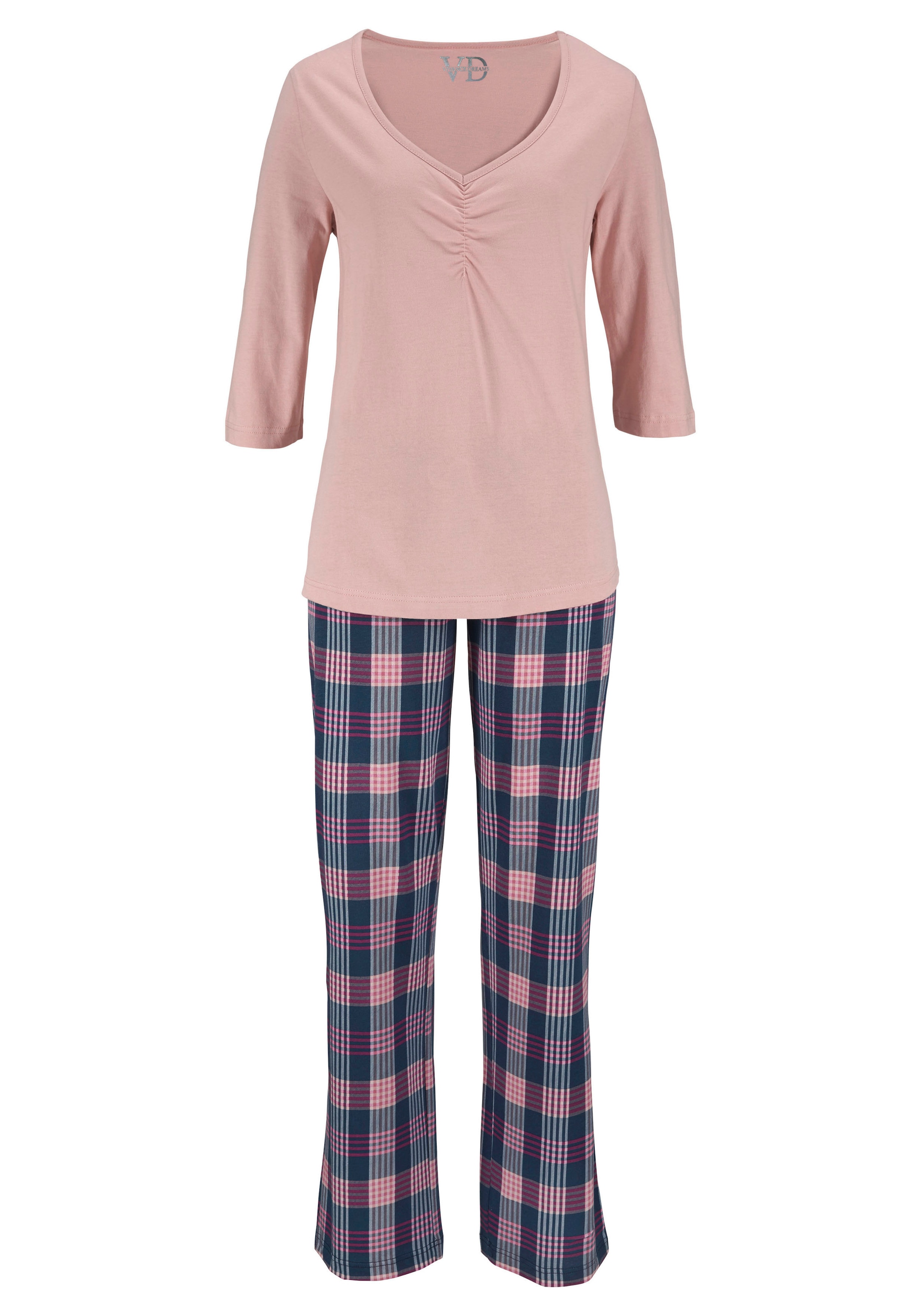 Vivance Dreams Pyjama, (2 tlg.), mit Karo Muster