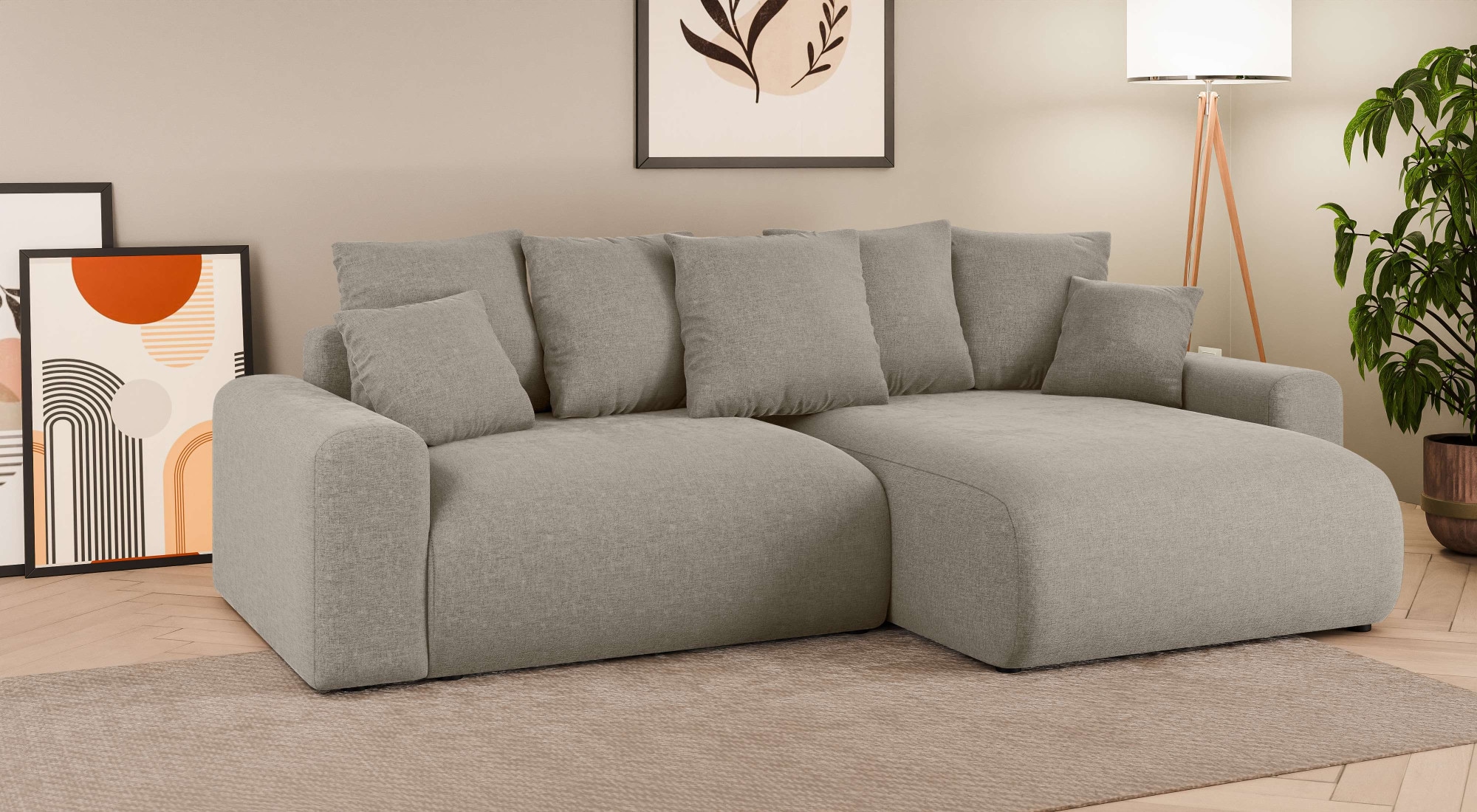 Home affaire Ecksofa »LAKESIDE klein mit Bettfunktion und Bettkasten, B/T/H 235/142/84 cm«, L-Form, Recamiere beidseitig montierbar, mit Wellenunterfederung