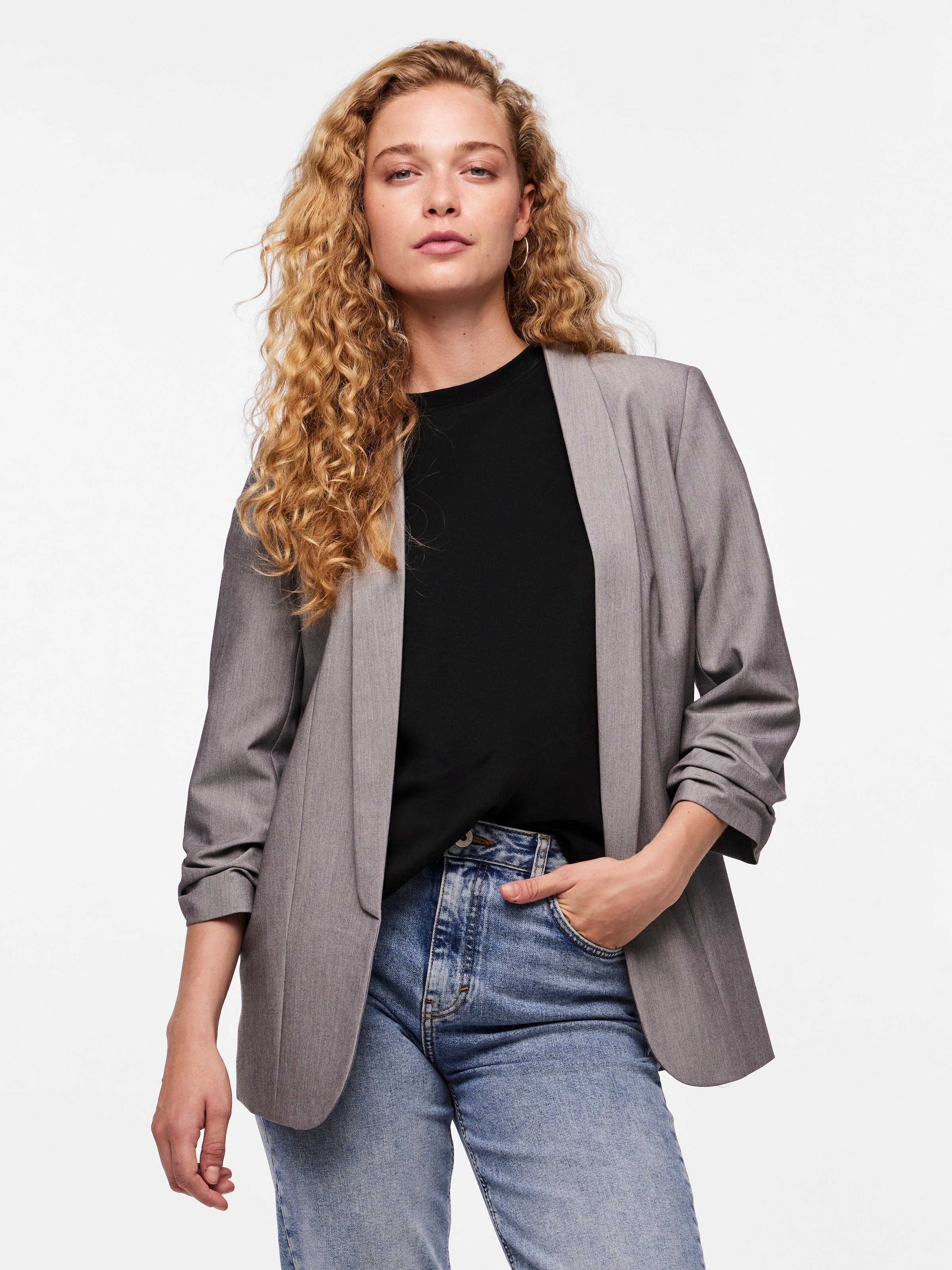 pieces Blazer chemisier »PCBOSELLA 3/4 BLAZER NOOS« Materialmix, regular fit