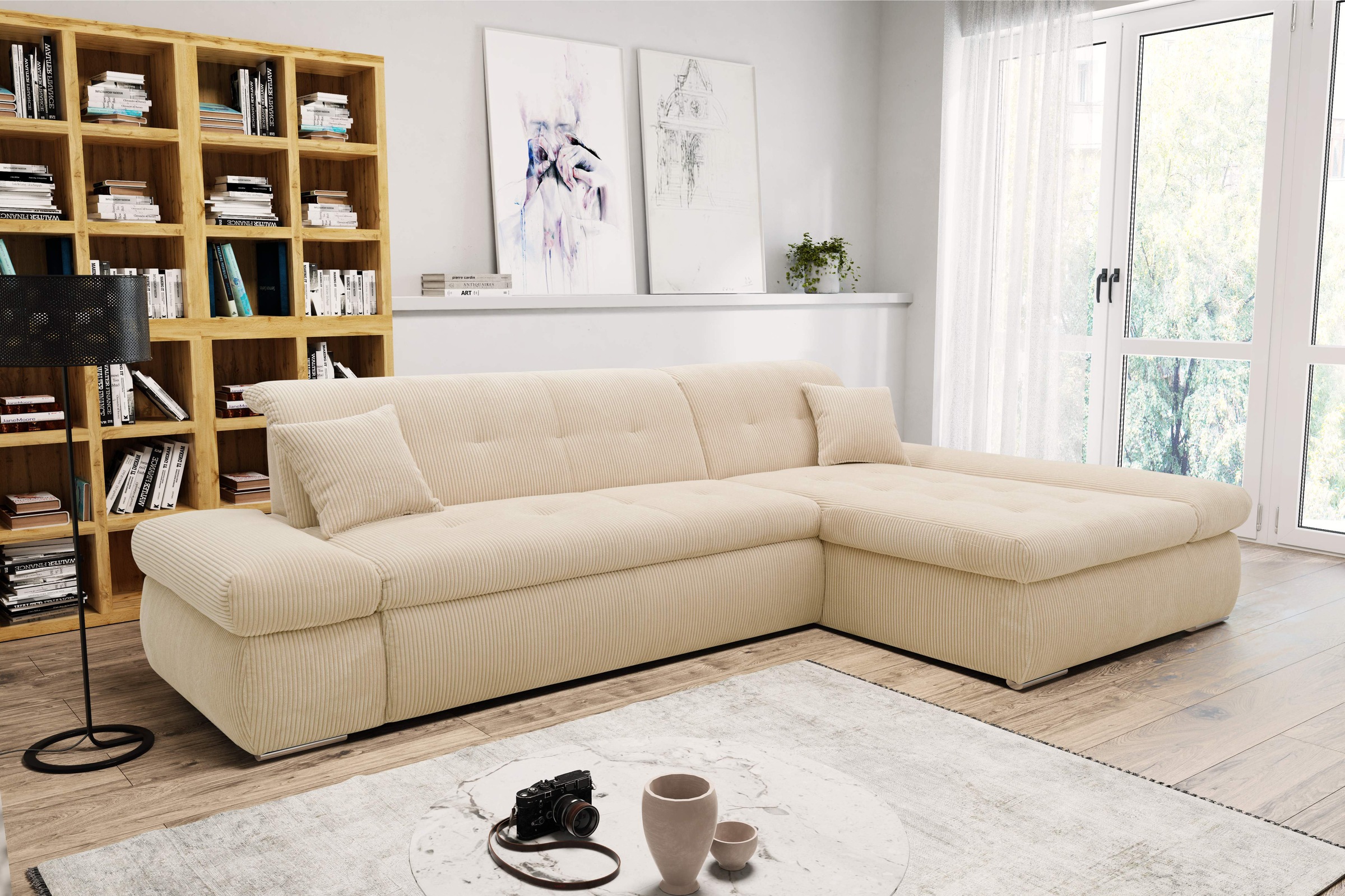 Image of DOMO collection Ecksofa "MORIC Massiv - Belastbar bis 140 kgxSitz, 300x172 cm, XXL-Format" L-Form, Cord, creme