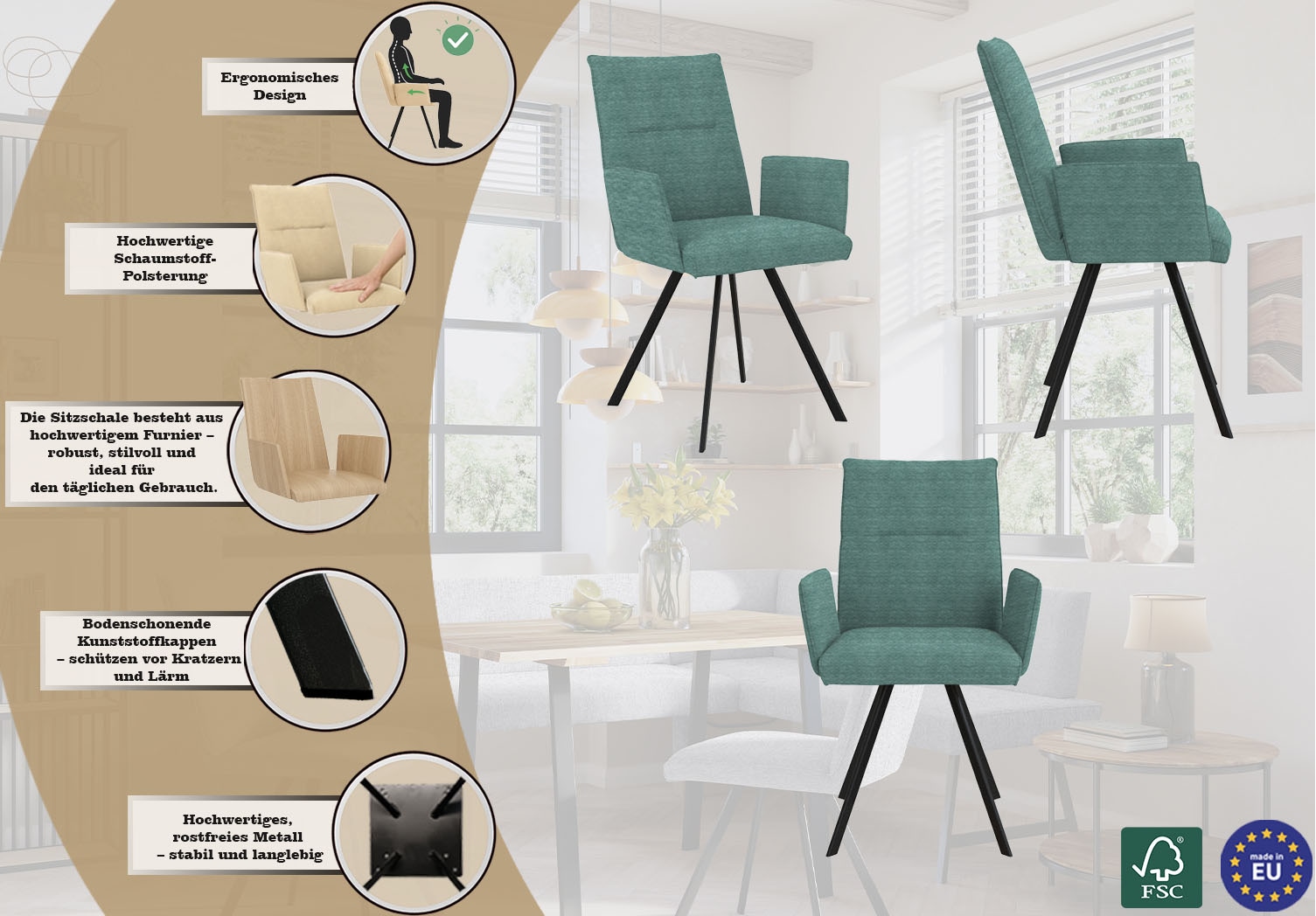 GOODproduct Armlehnstuhl »Sava« (Set) 2 Stk.Metallgestell