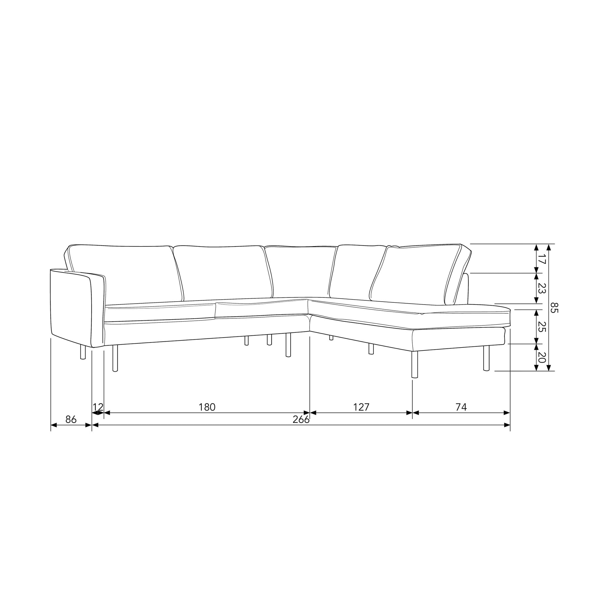 WOOOD Canapé d'angle »Rodeo Recycling-Lederfaser-Verbundstoff  H 85 x B 266 x T 213/86 cm« capacité 250 kg, pieds en métal, facile d'entretien, bonne résistance à l'usure