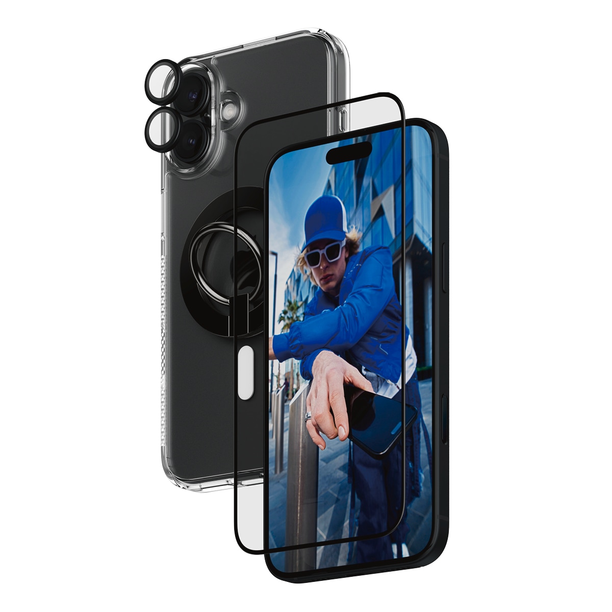 PanzerGlass Displayschutzglas »4-in-1 Protection, Glass, Hoops, Case, Ring Mount«, für Apple iPhone 16 Plus, Displayschutzfolie, Schutzfolie, Bildschirmschutz, kratz- & stossfest