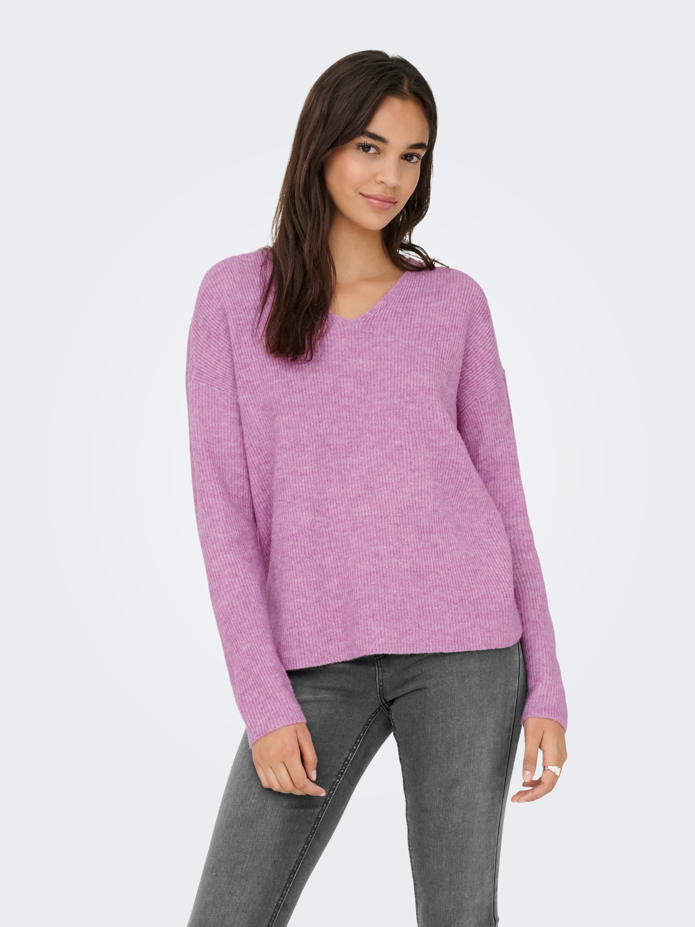 Image of ONLY V-Ausschnitt-Pullover "ONLCAMILLA V-NECK L/S PULLOVER KNT NOOS" Materialmix, regular fit