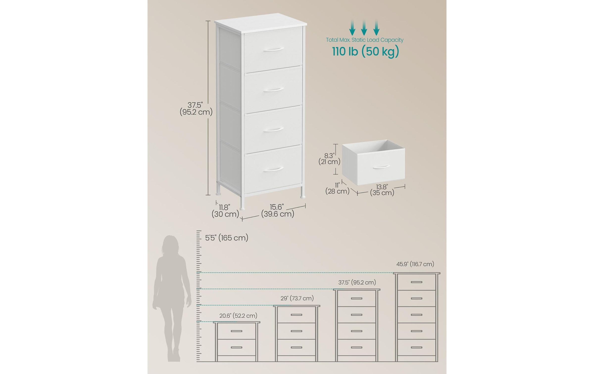 SONGMICS Kommode »mit vier Schubladen 30 x 95.2 cm«