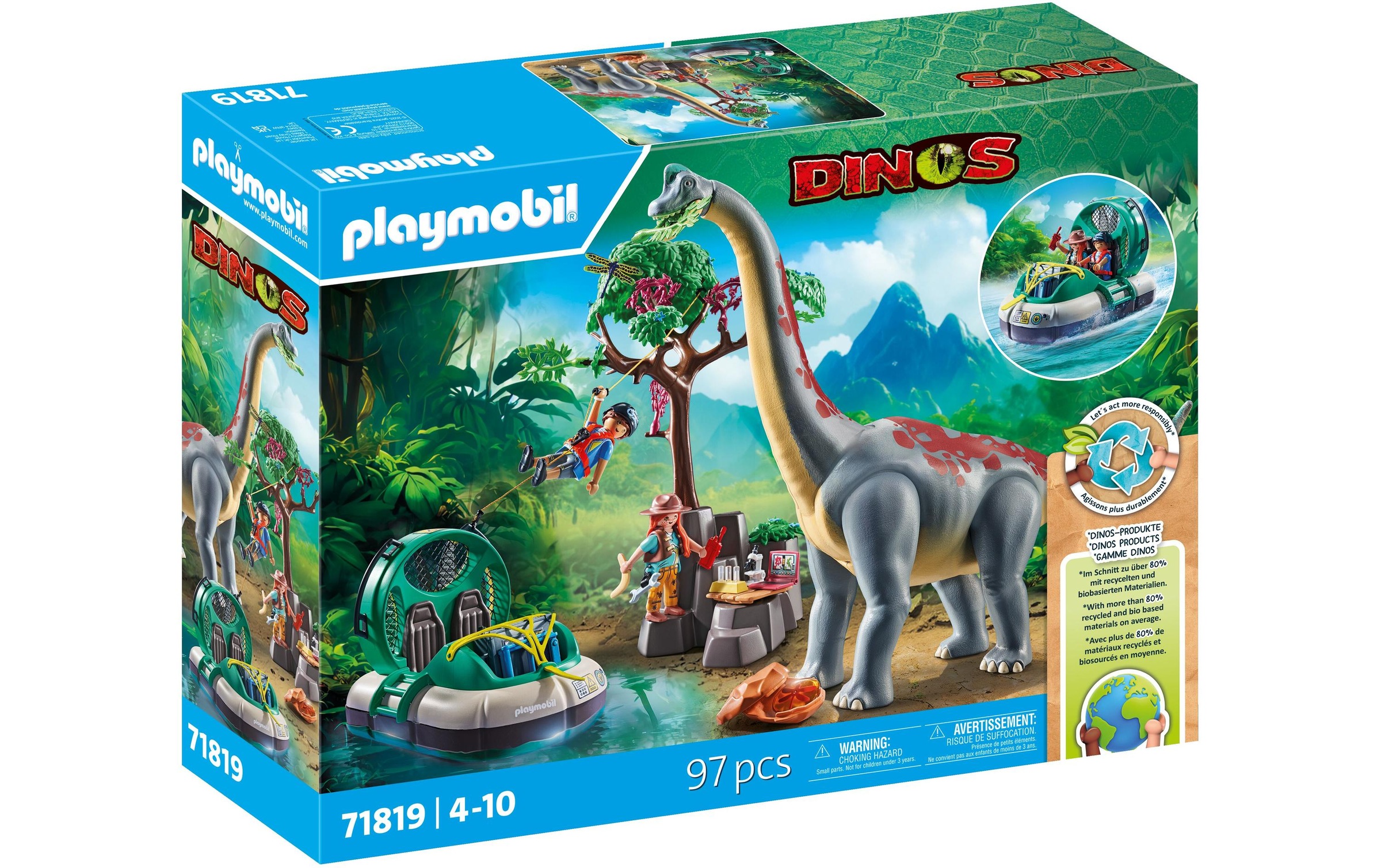 Image of Playmobil Spielbausteine "Dinos Brachiosaurus-Begegnung mit Luftkissenboot 71819"