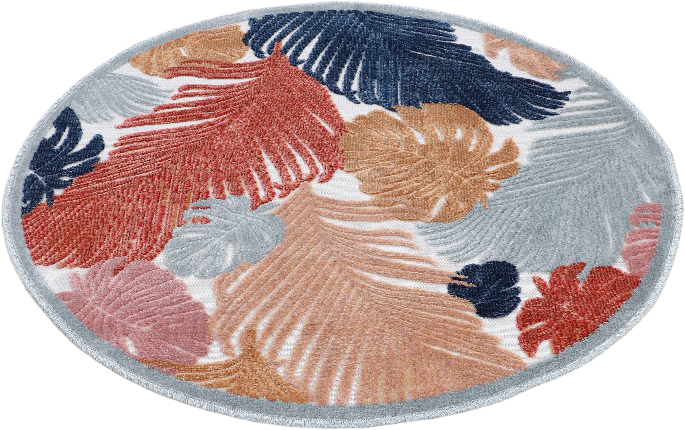 carpetfine Teppich »Deja 104«, rund, robustes Flachgewebe, Motiv- Floral  Palmenblätter, Hoch-Tief Effekt
