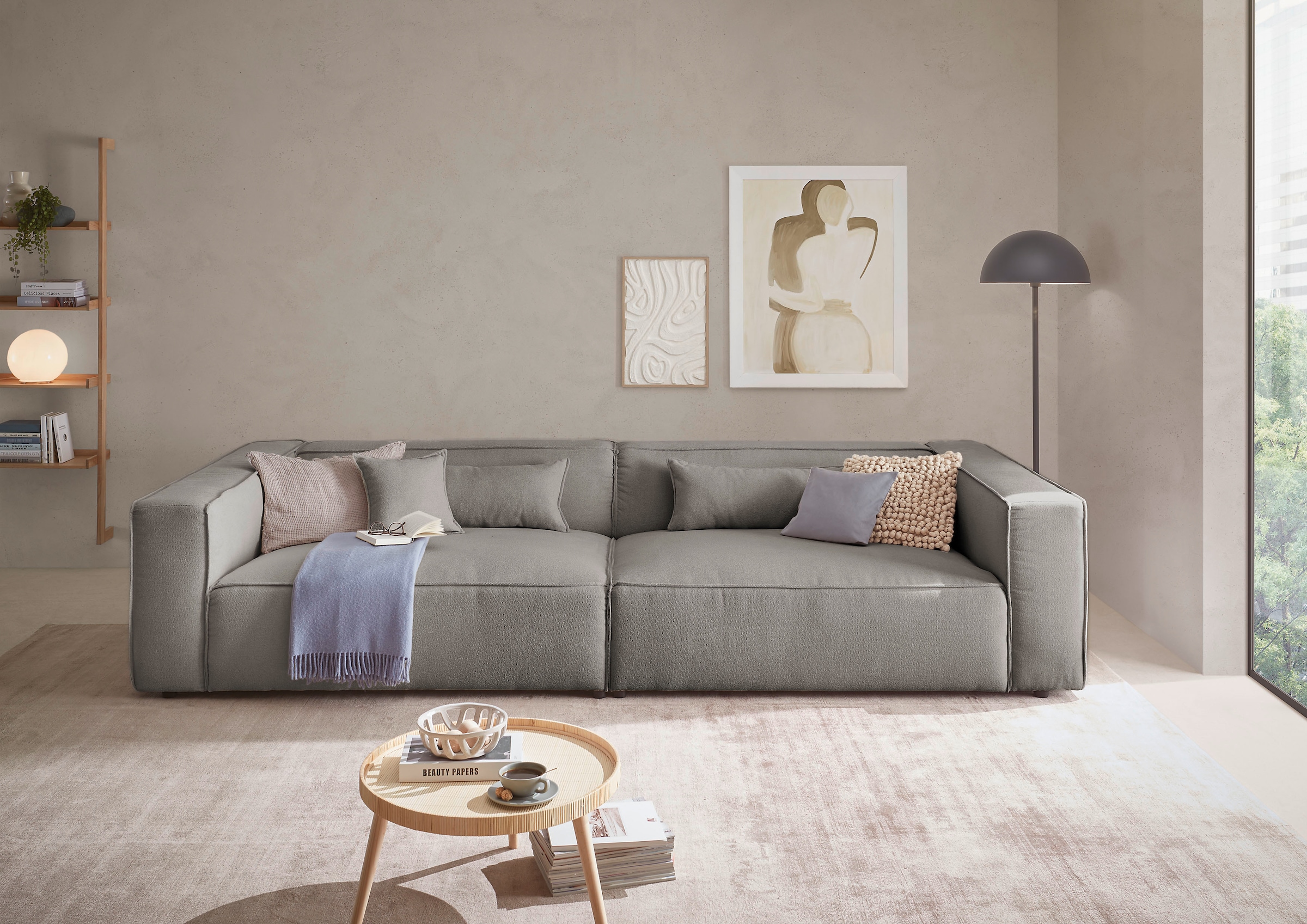 LeGer Home by Lena Gercke 3-Sitzer »PIARA XXL, Sofa mit Kedernaht in Cord, Leinenoptik o. Strukturstoff«, schwarze Füsse, bequemer Sitzkomfort, extra tiefe Sitzfläche