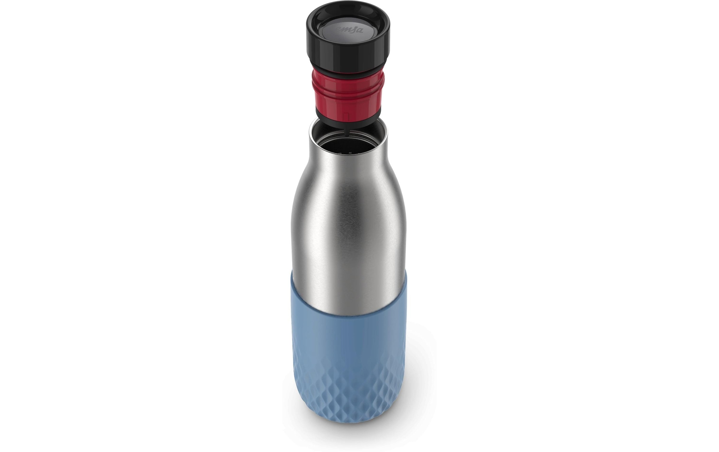Emsa Gourde »Bludrop Sleeve« acier inoxydable/silicone, Quick-Press, 12h chaud/24h froid