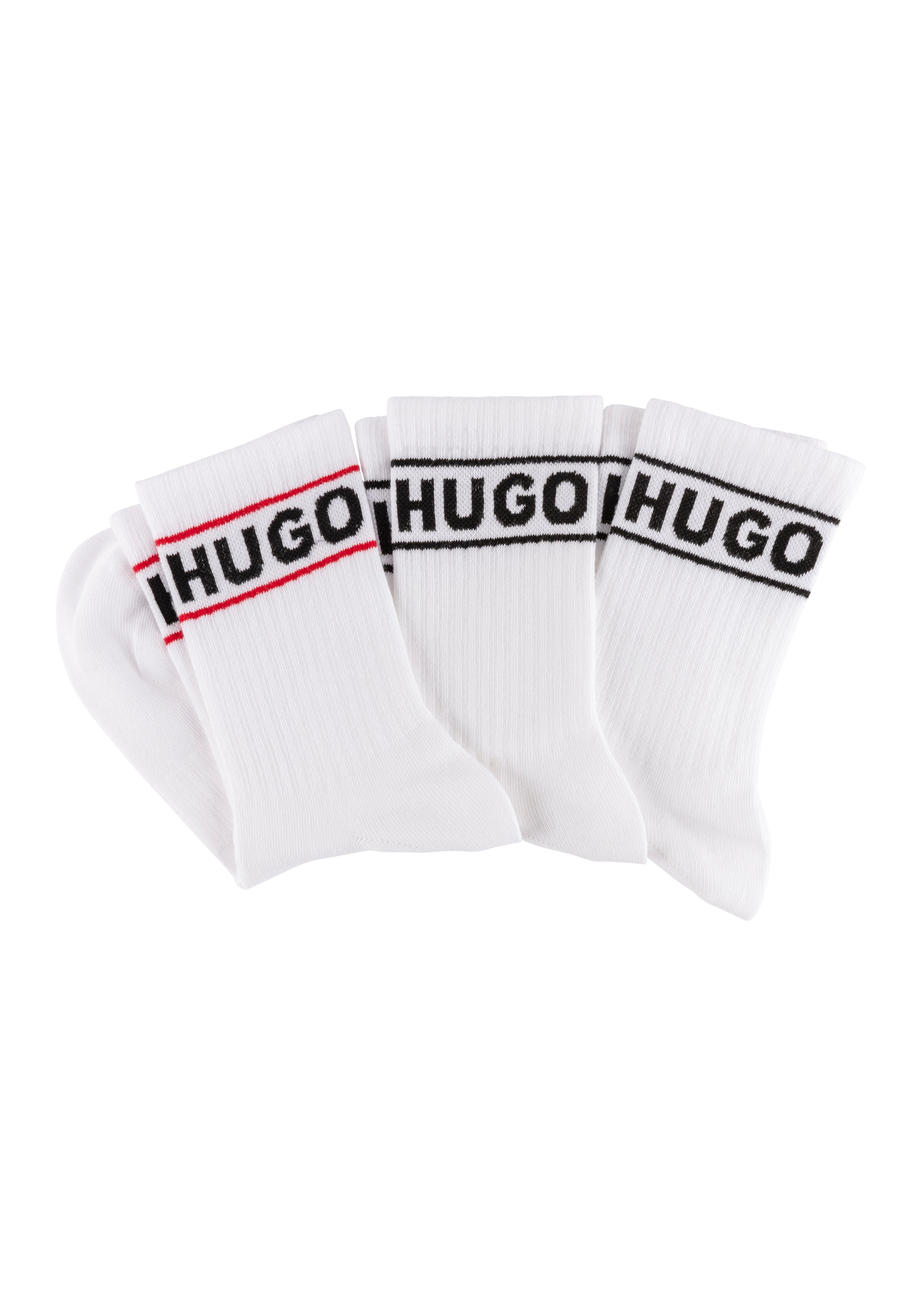 HUGO Underwear Freizeitsocken »3P QSRIB SPORTY CC W«, (Packung, 3 Paar, 3er), mit kontrastfarbenem Logodetail
