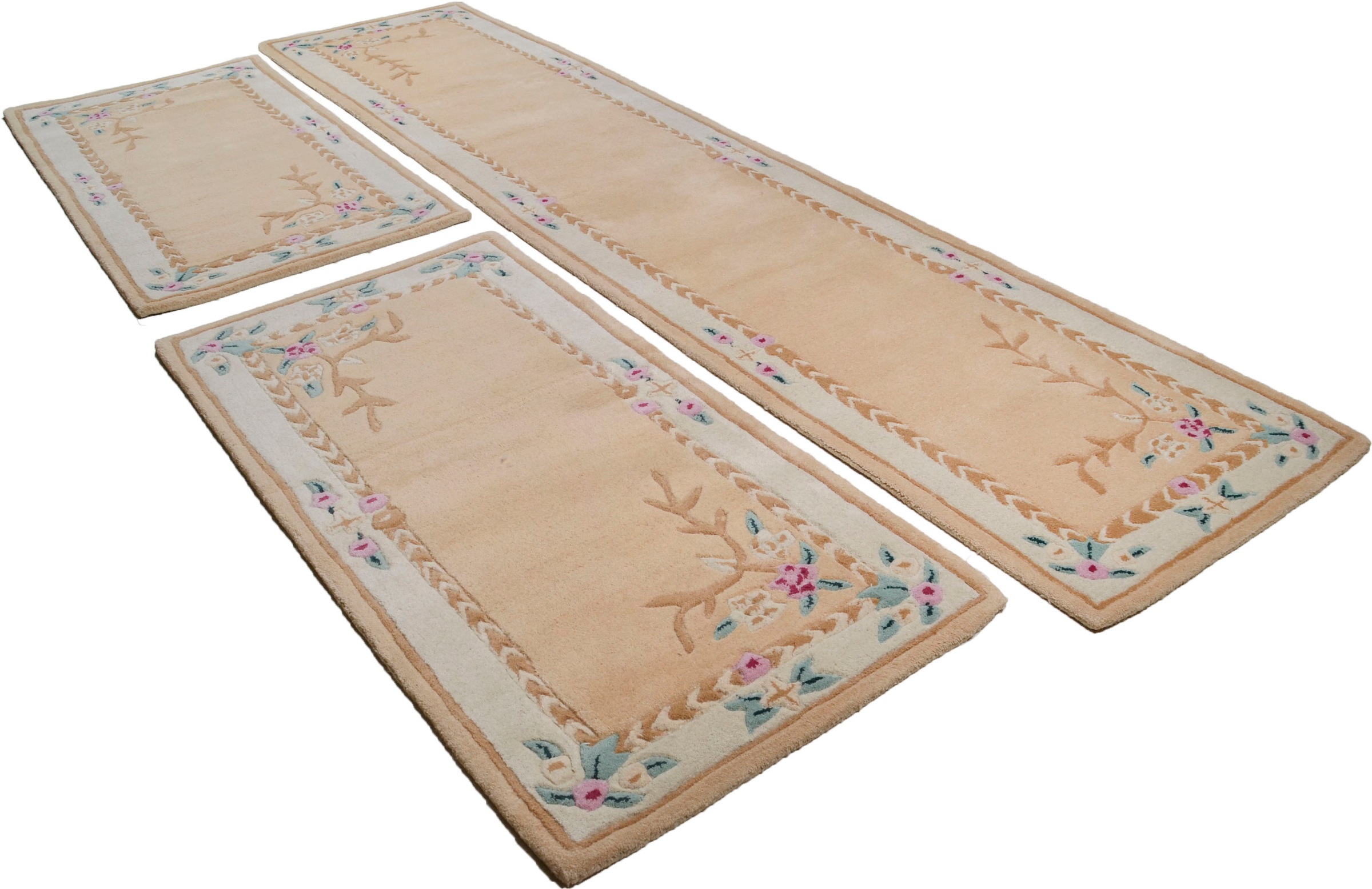 THEKO Bordure de lit »Lifou« Höhe 14 mm 3 cuis tlg. Läufer-Set, Kurzflor, reine Schurwolle, handgewebt, mit Bordüre