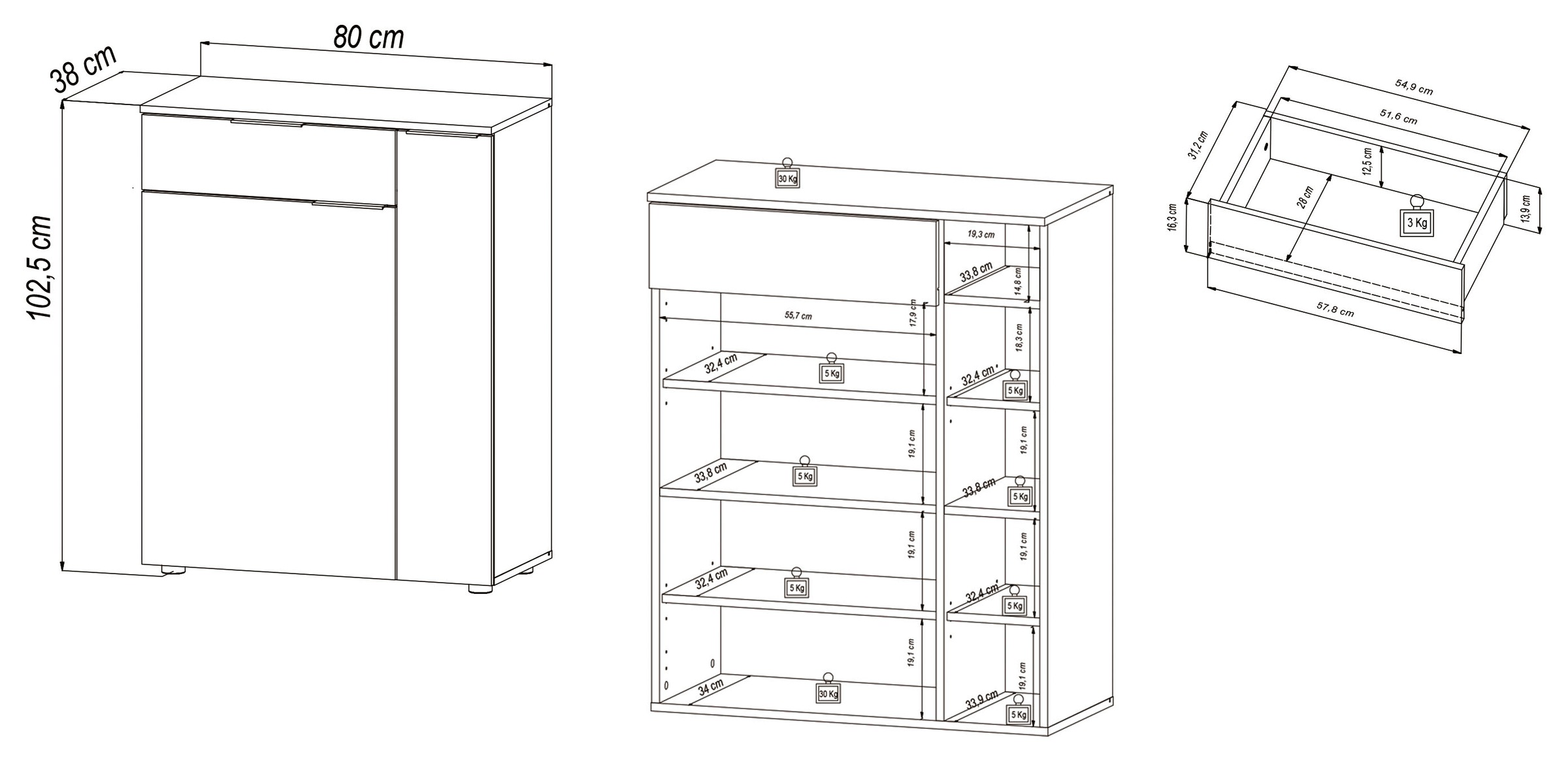 HBZ Schuhschrank »Volano in Anthrazit, BxHxT 80x103x38cm«, (1 St.), Mit 2 Türen, 1 Schubkasten, 4 Einlegeböden, 3 feste Böden