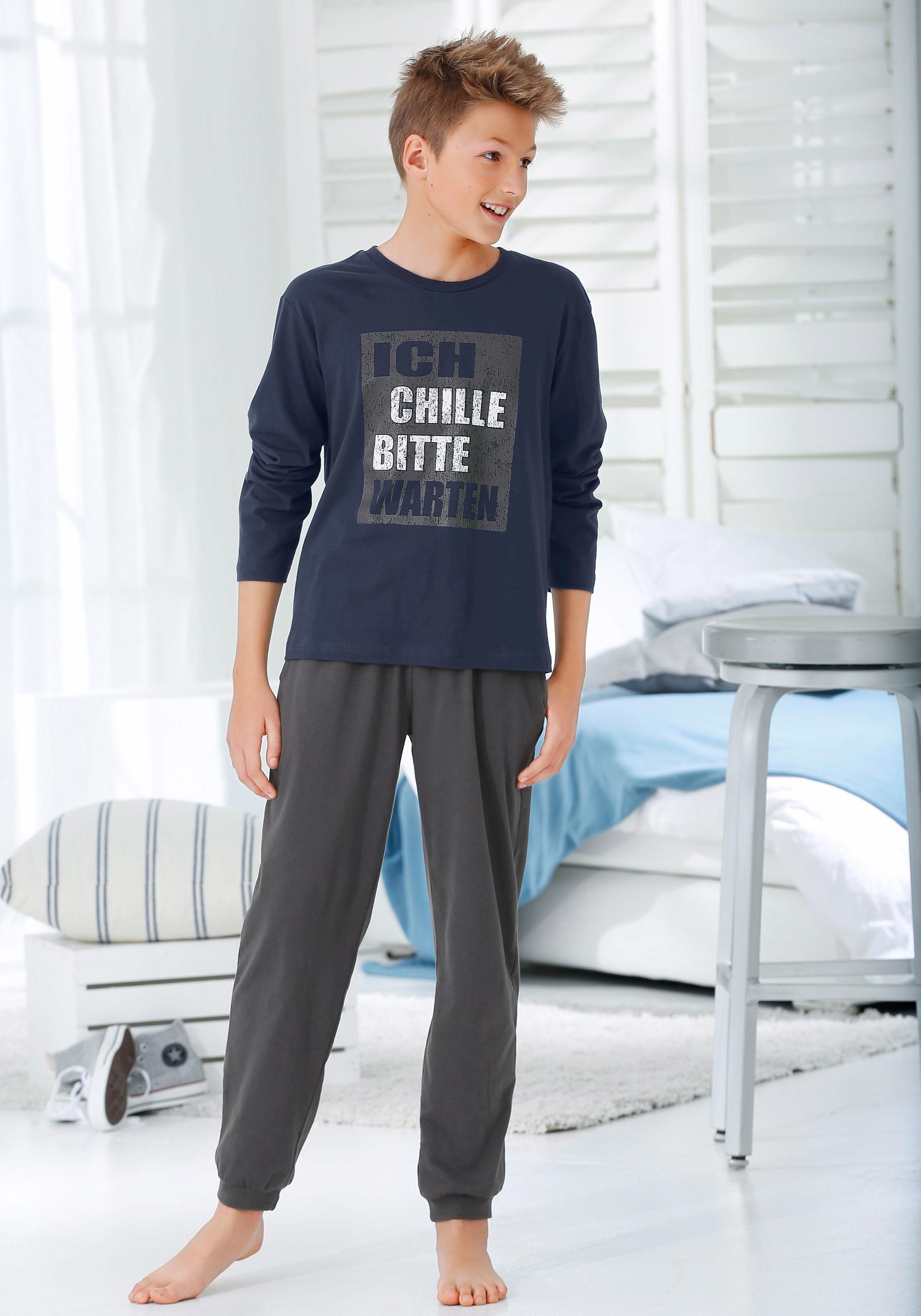 AUTHENTIC LE JOGGER Pyjama 2 tlg. langer Schlafanzug, bedruckt, Rundhals-Ausschnitt, aus Baumwolle