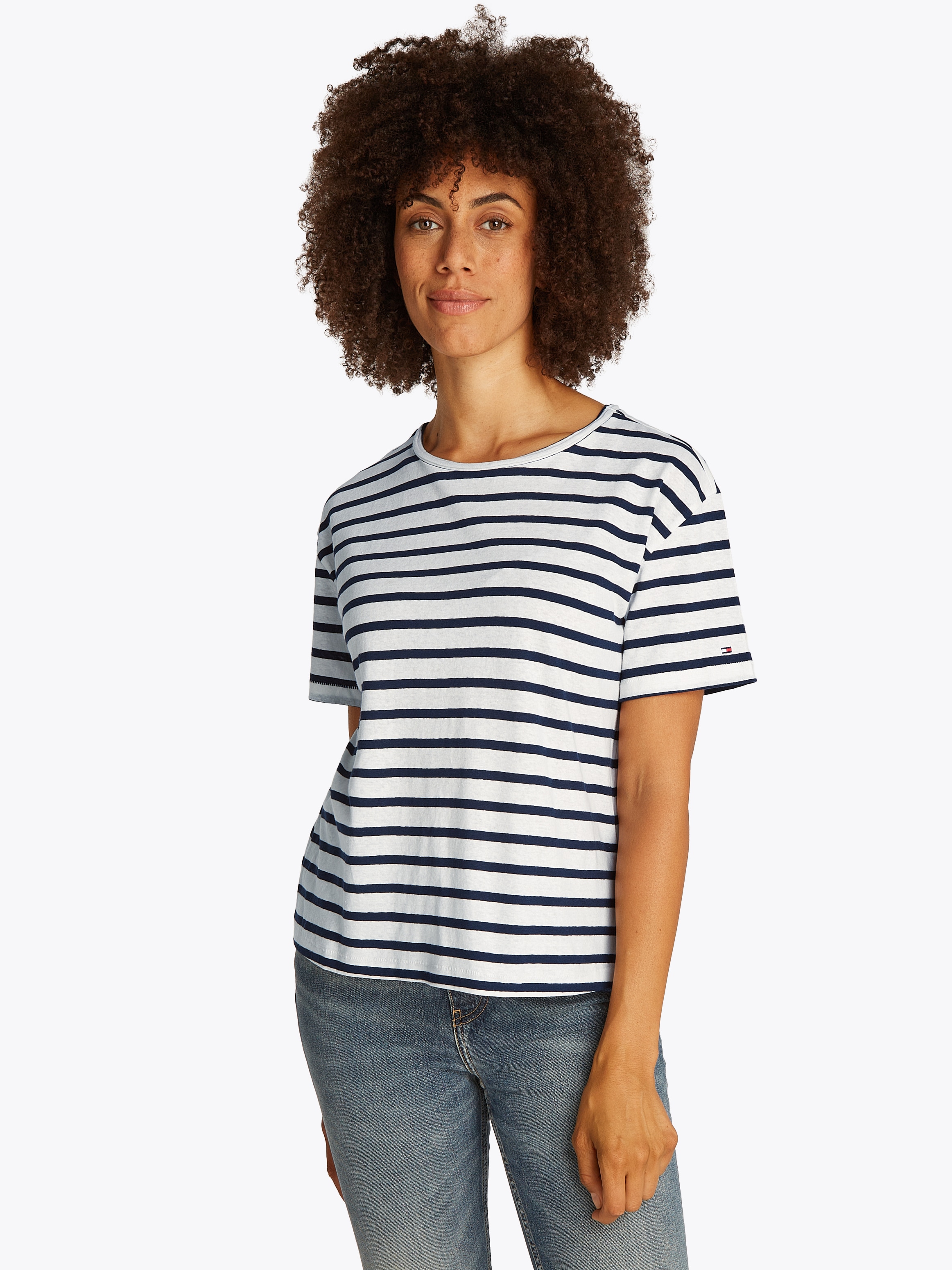 Image of Tommy Hilfiger Kurzarmshirt "MODERN CO LINEN C-NK SS" mit Streifenmuster,kühlendes Premium Leinen