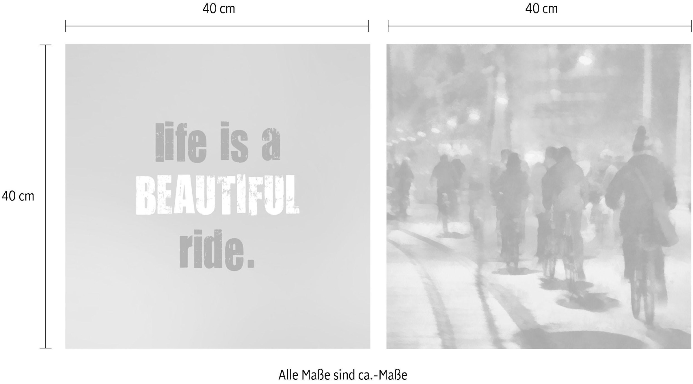 queence Tableau sur toile »Beautiful« Set,  Premium-Leinwandstoff, Handarbeit aus Deutschland, Spruch, 2er Set