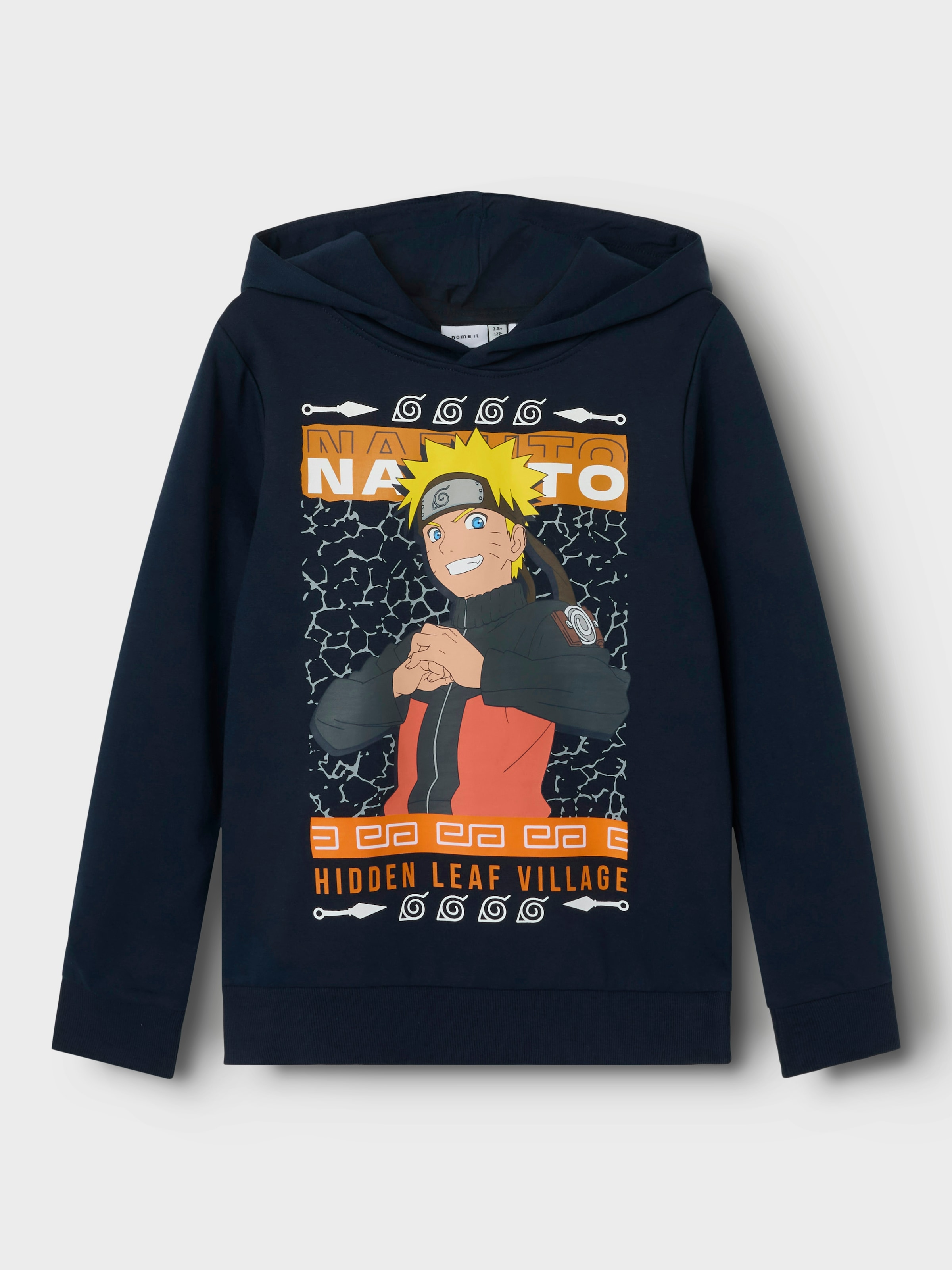 Image of Name It Kapuzensweatshirt "NKMJAKARI NARUTO SWEAT WH BRU NOOS BIO", mit grossem Frontmotiv