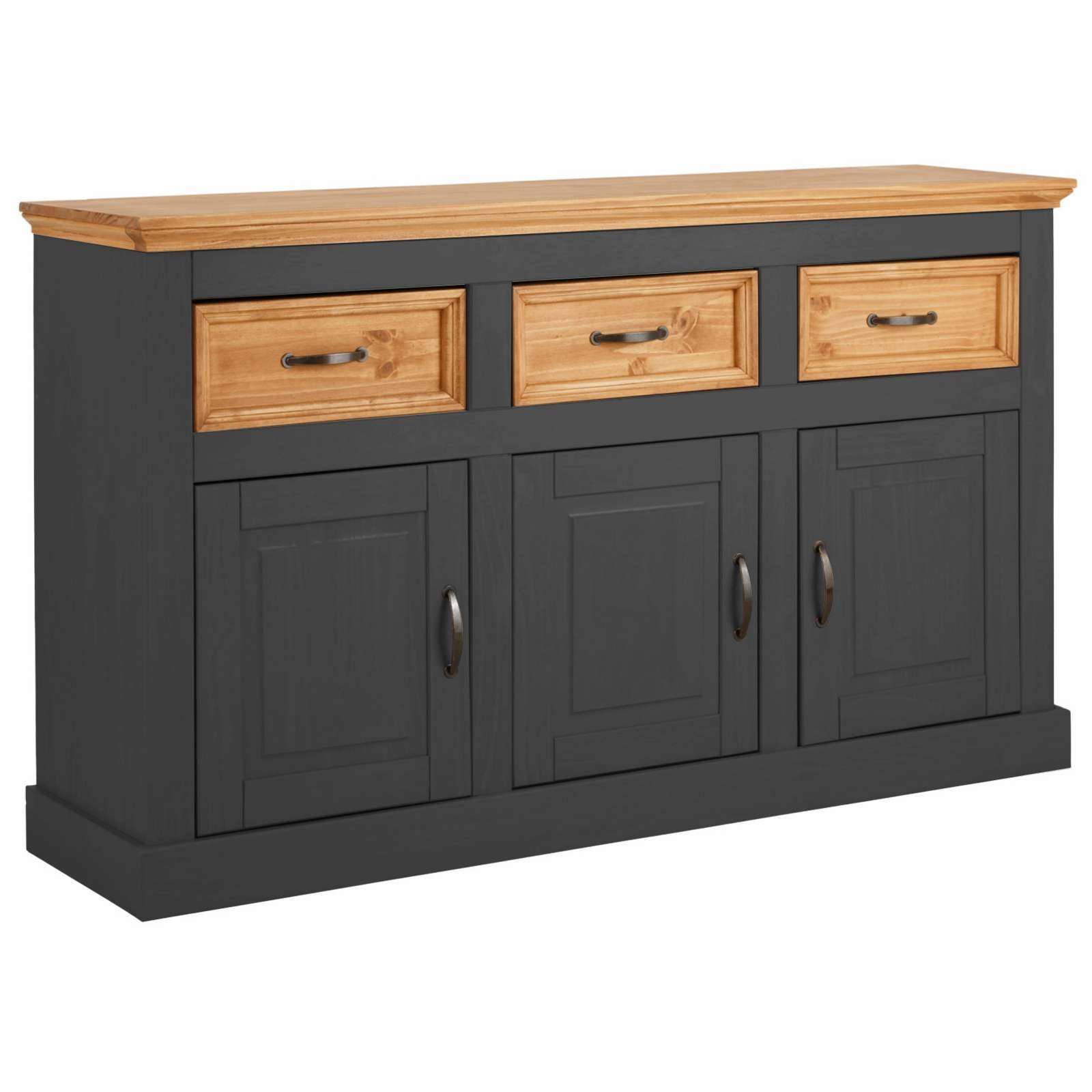 Image of GOODproduct Sideboard "Selma Kommode mit 3 Türen, 3 Schubläden und 6 Fächer, Metallgriffe" aus massivem Kiefernholz, 3 Einlegeböden, mit dekorativer Fräsung