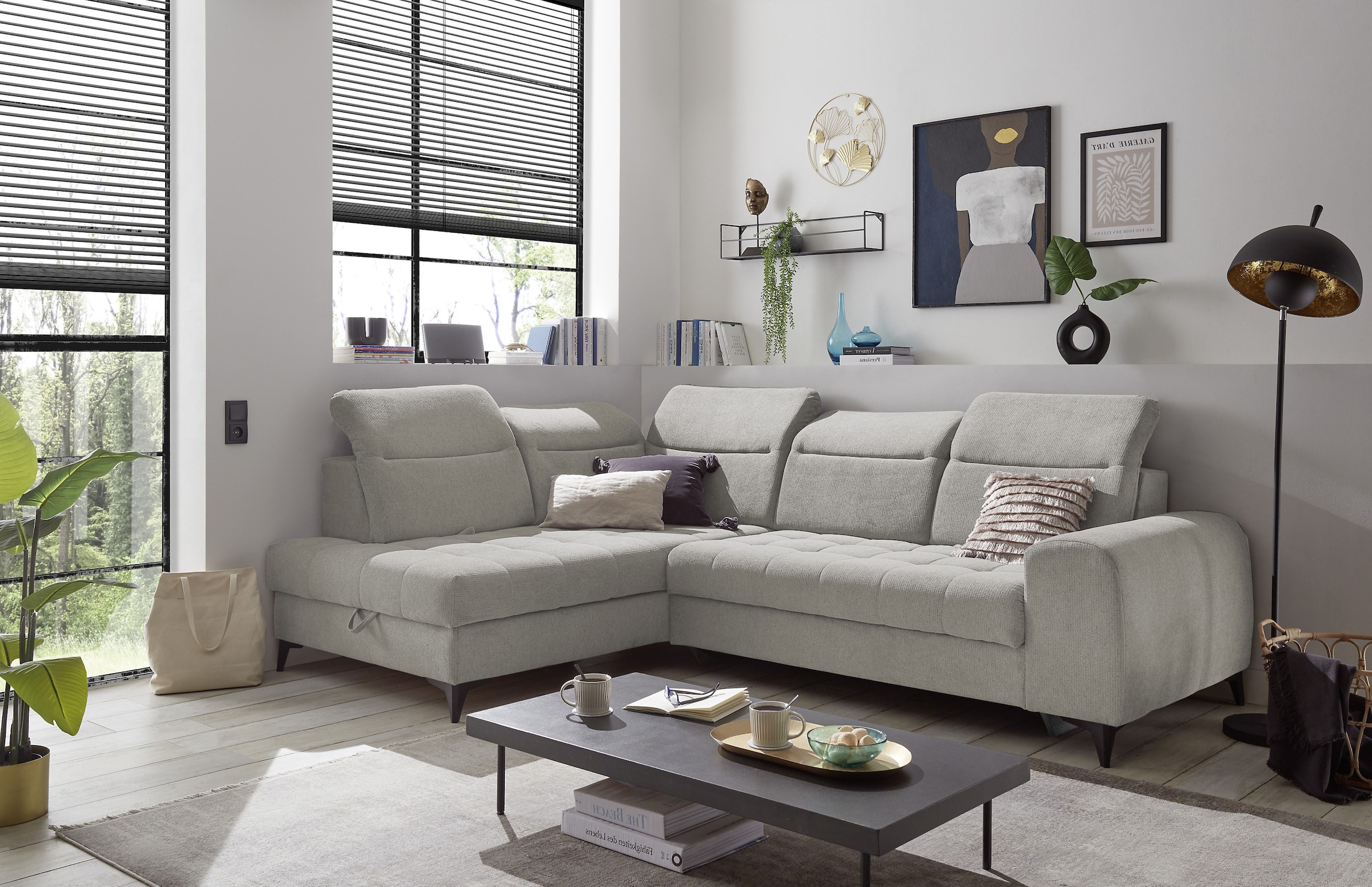 ED EXCITING DESIGN Canapé d'angle »Rockdale L-Form mit Bettfunktion, Bettkasten« Kopfteilverstellung, Sitztiefenverstellung & USB-Port